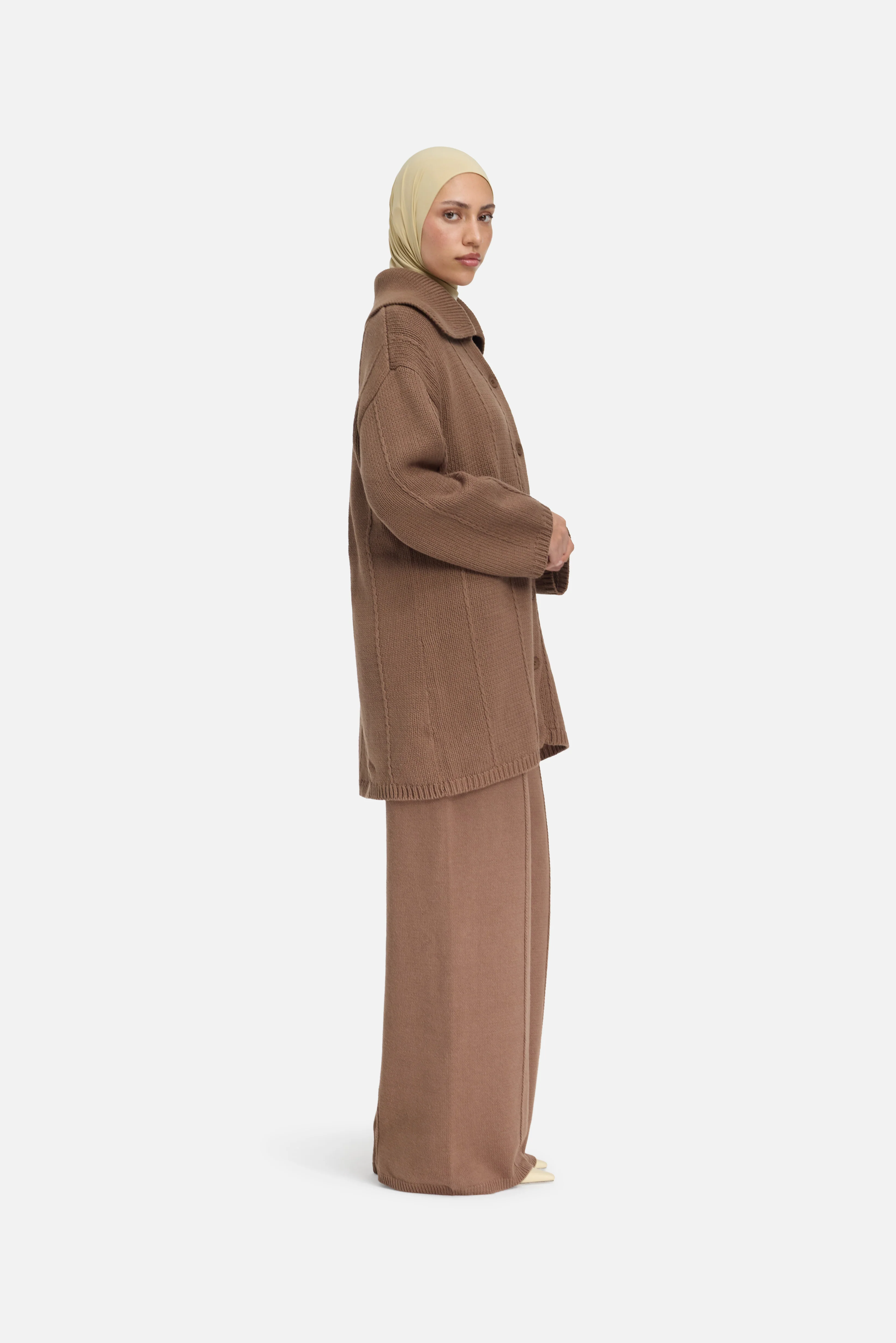 Knitted Collar Cardigan | Chocolate - Image 2