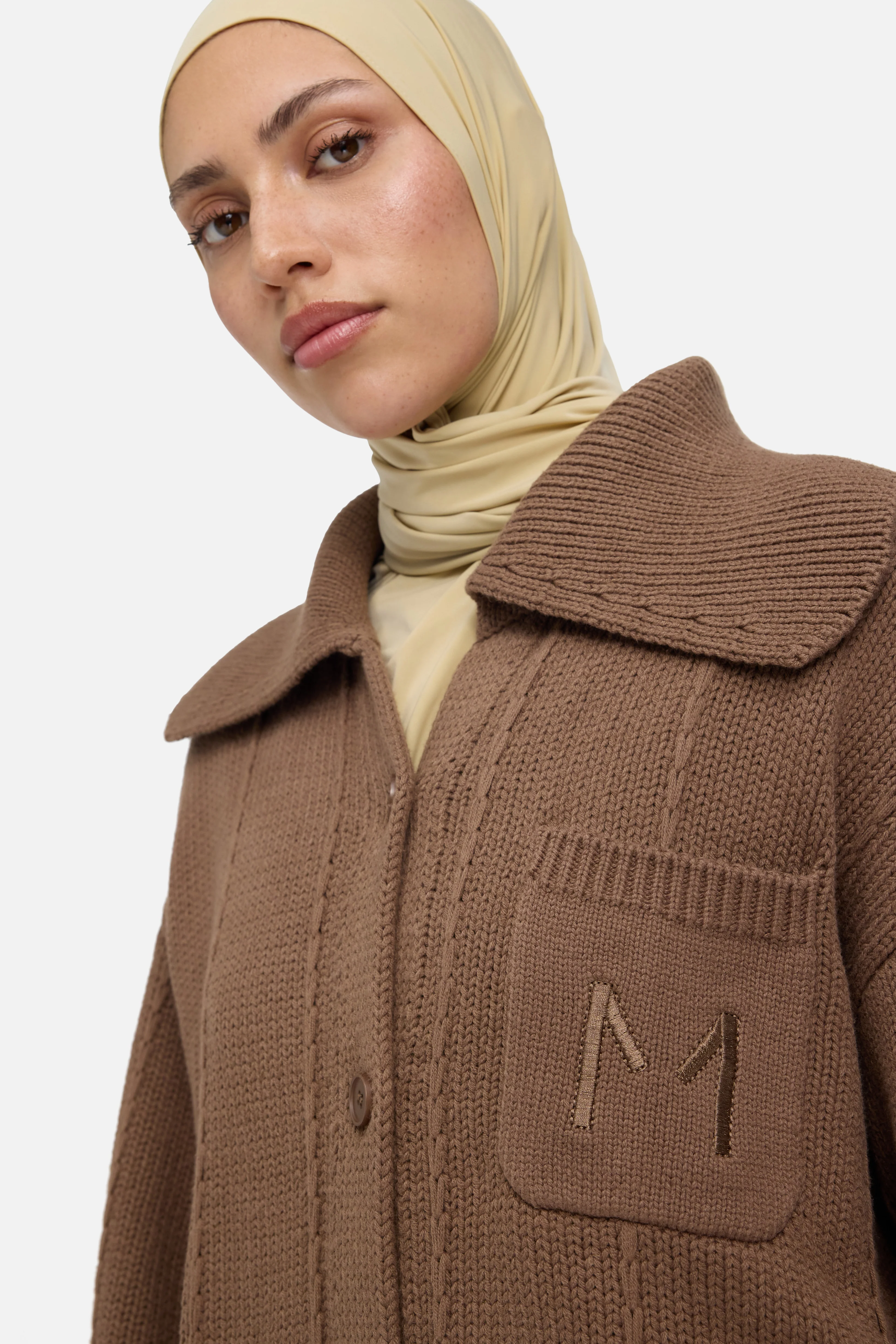 Knitted Collar Cardigan | Chocolate - Image 3