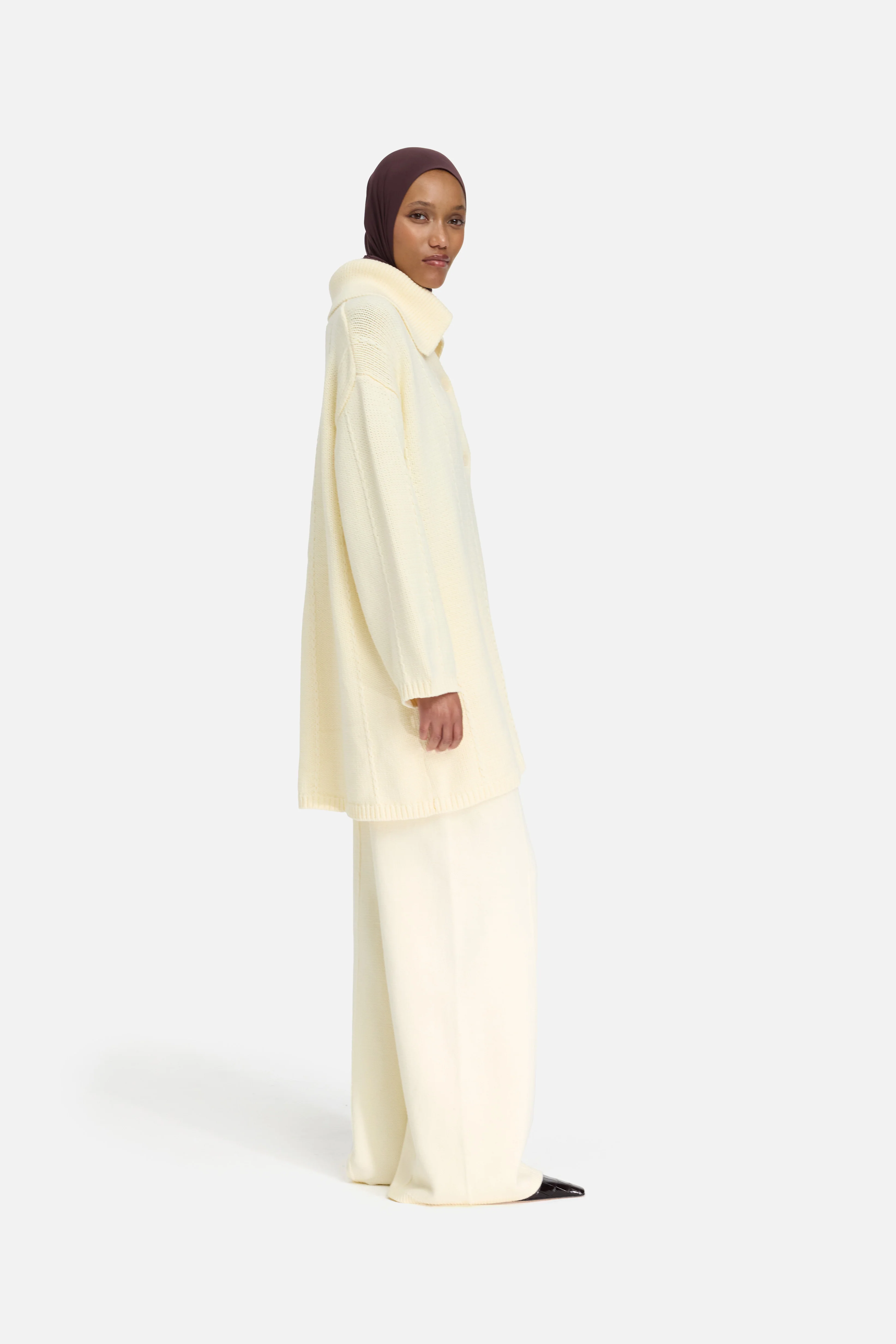 Knitted Collar Cardigan | Porcelain - Image 2