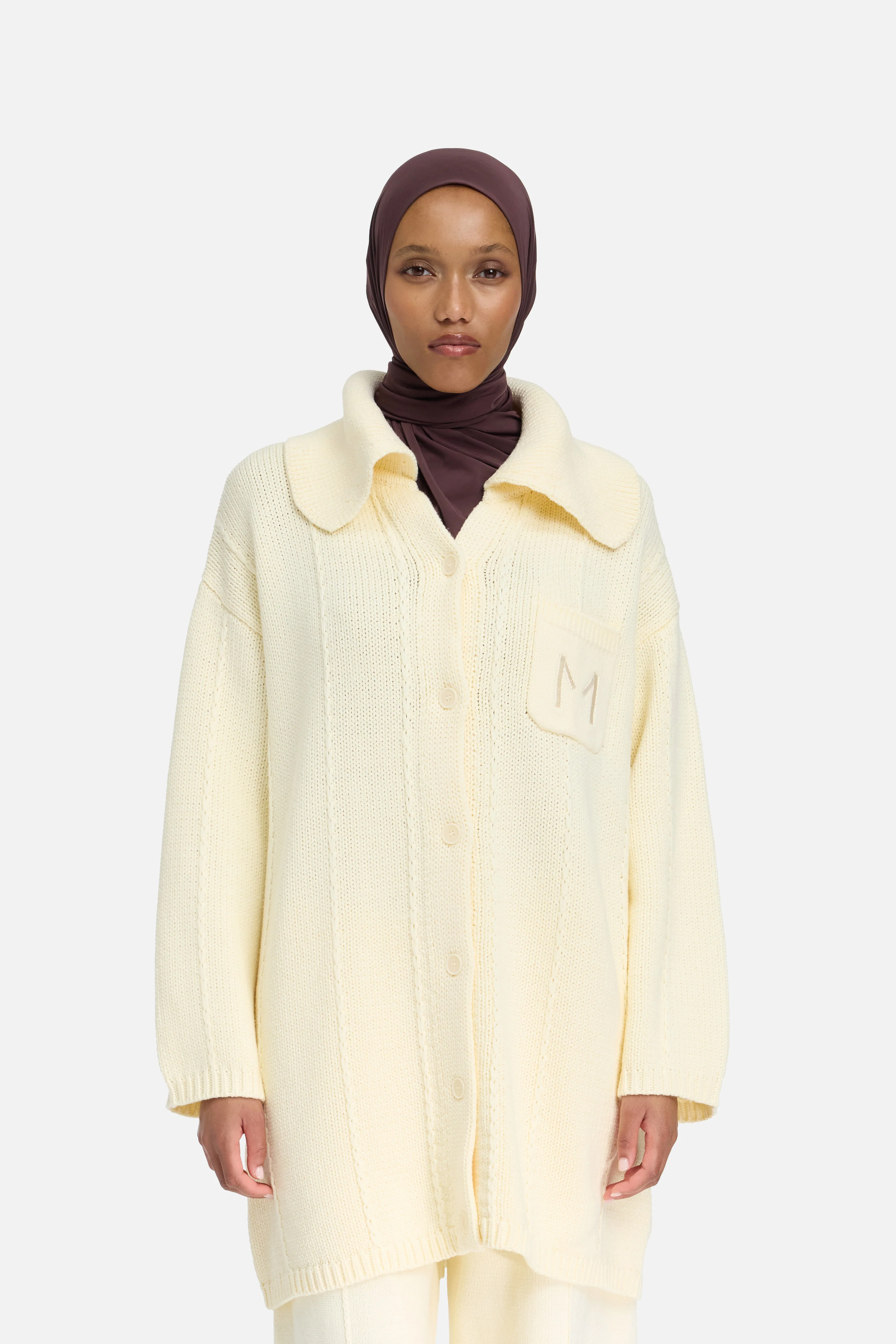 Knitted Collar Cardigan | Porcelain - Image 3