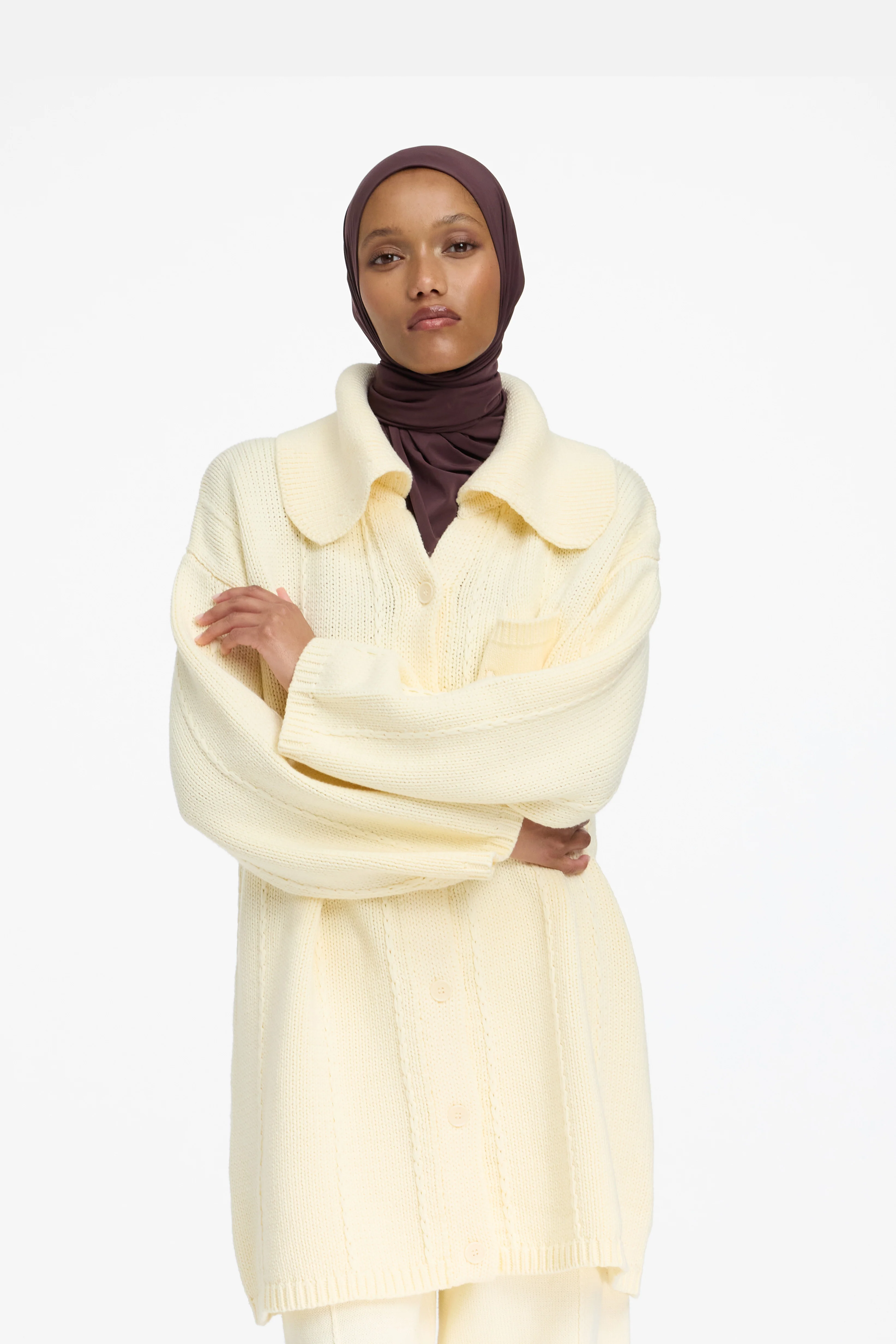 Knitted Collar Cardigan | Porcelain - Image 4