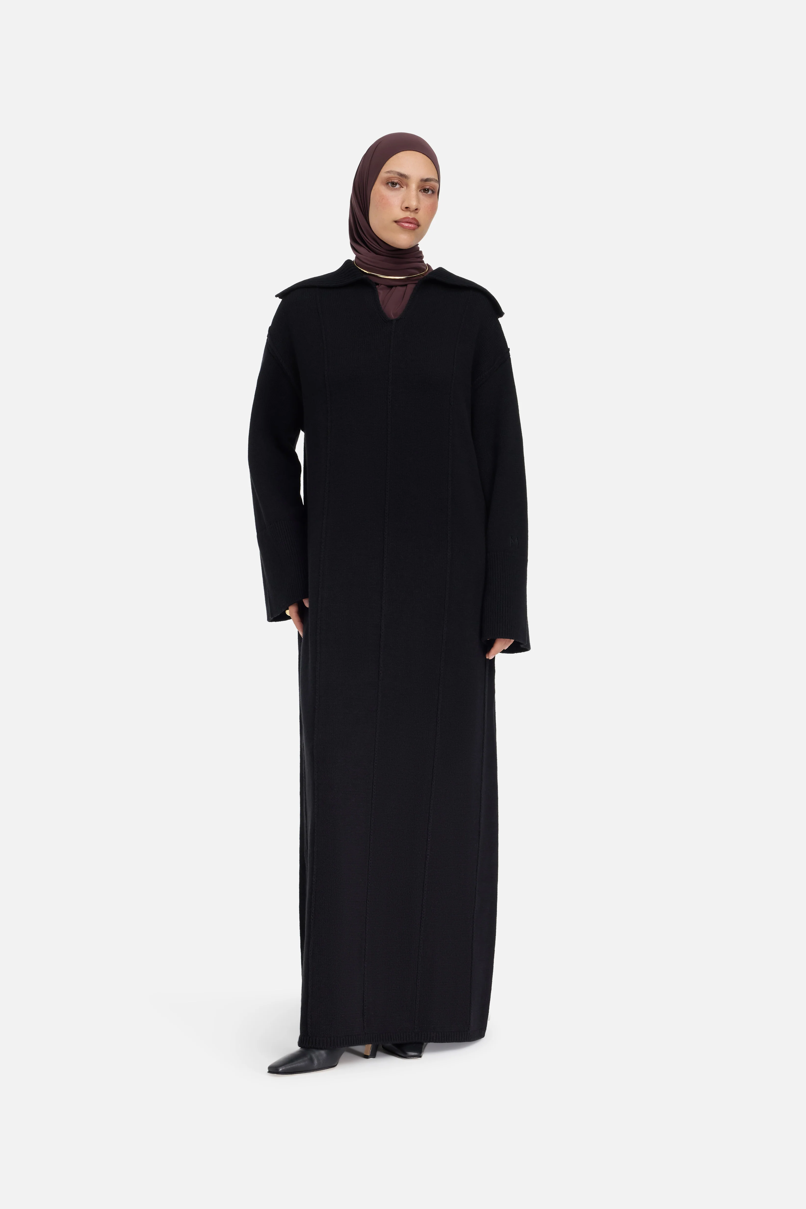 Knitted Collar Dress | Black - Image 2