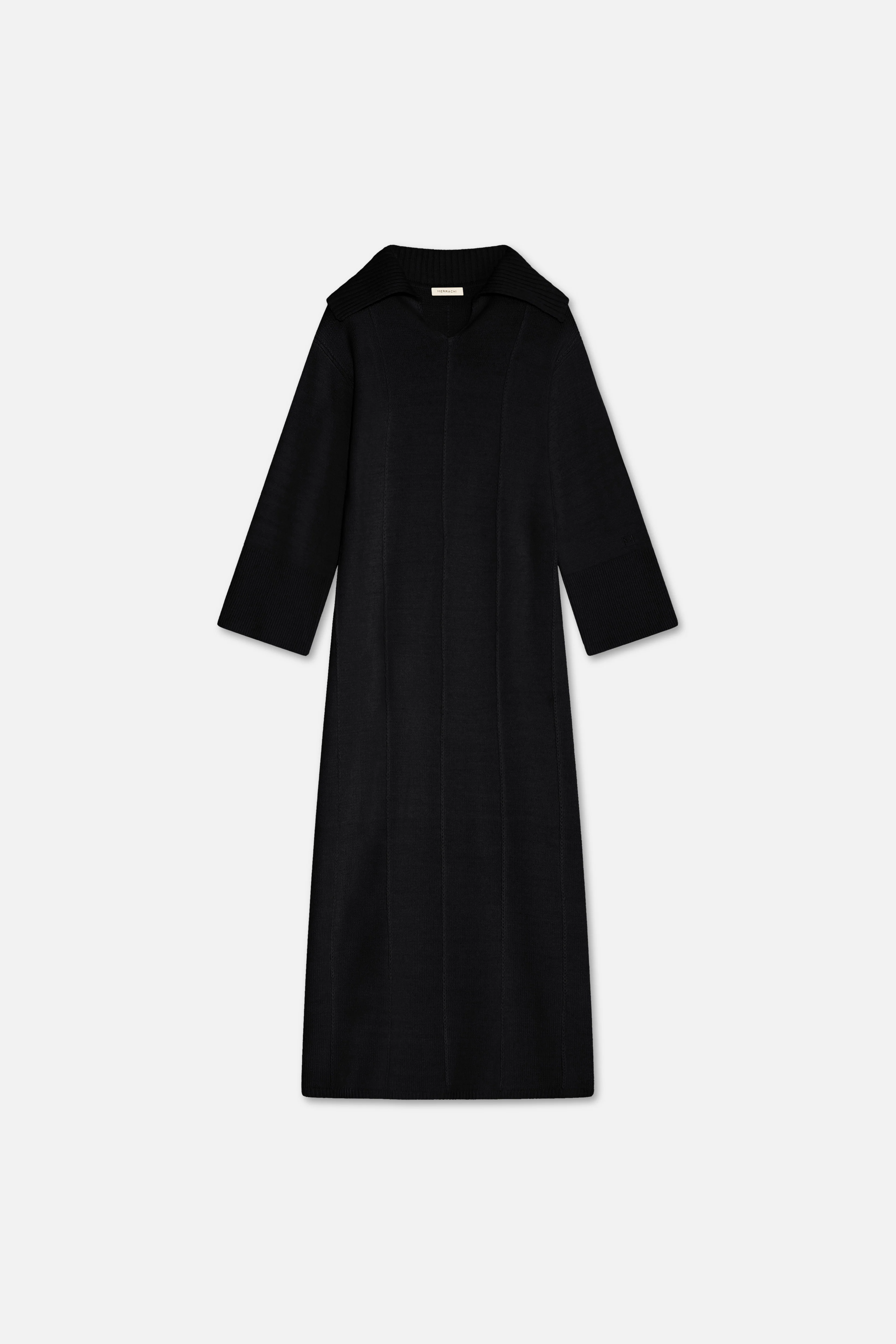Knitted Collar Dress | Black - Image 5