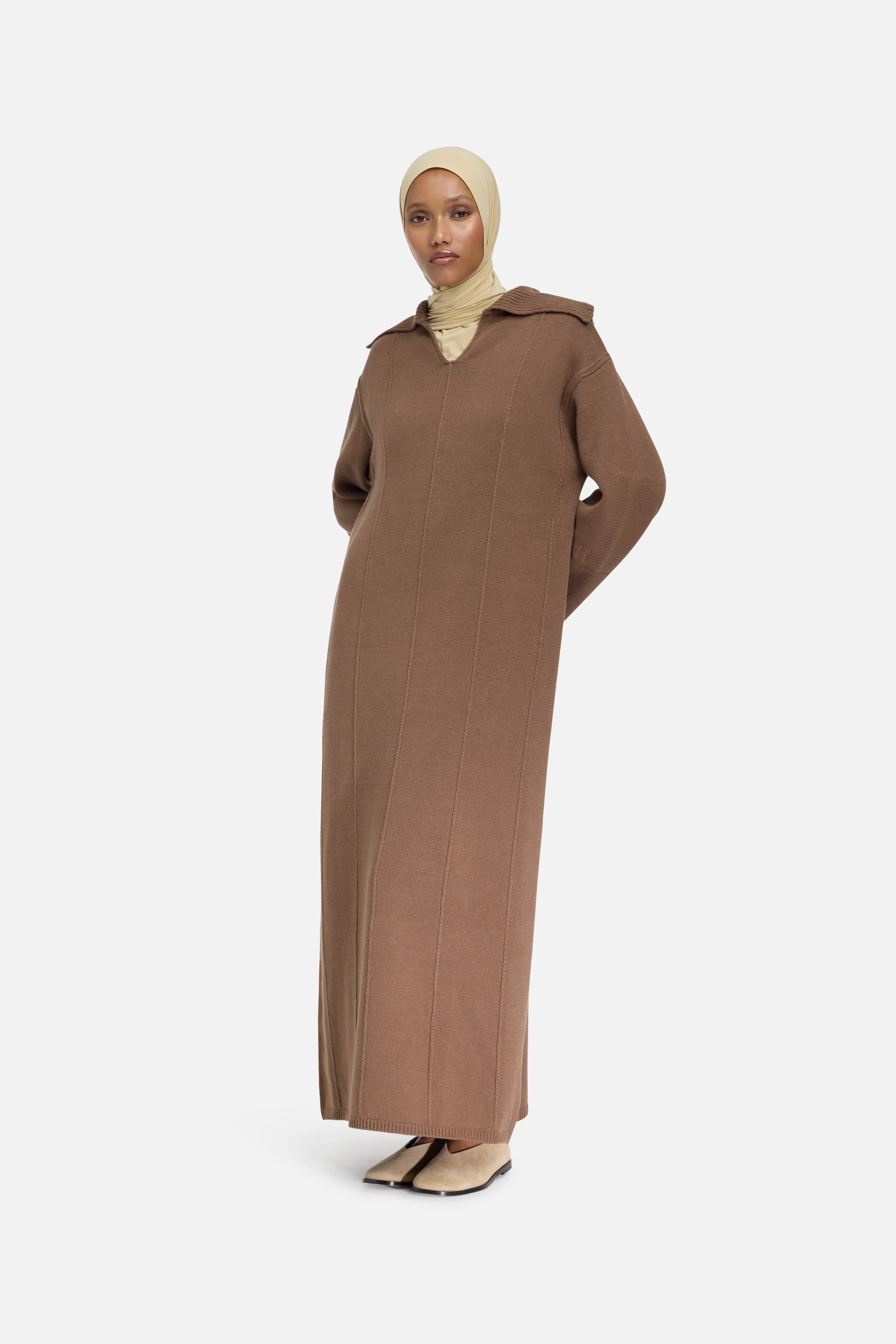 Knitted Collar Dress | Chocolate - Image 2