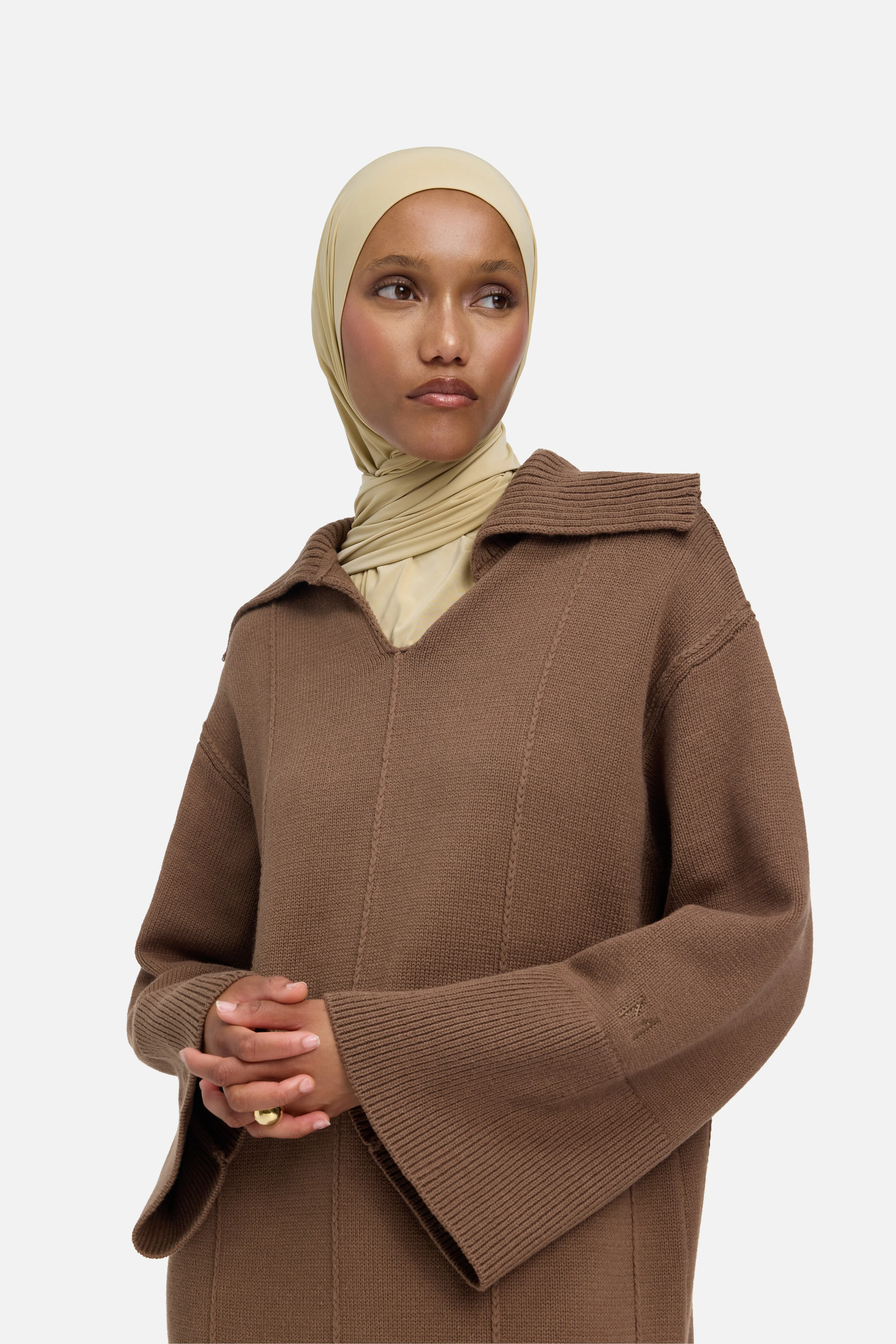 Knitted Collar Dress | Chocolate - Image 3