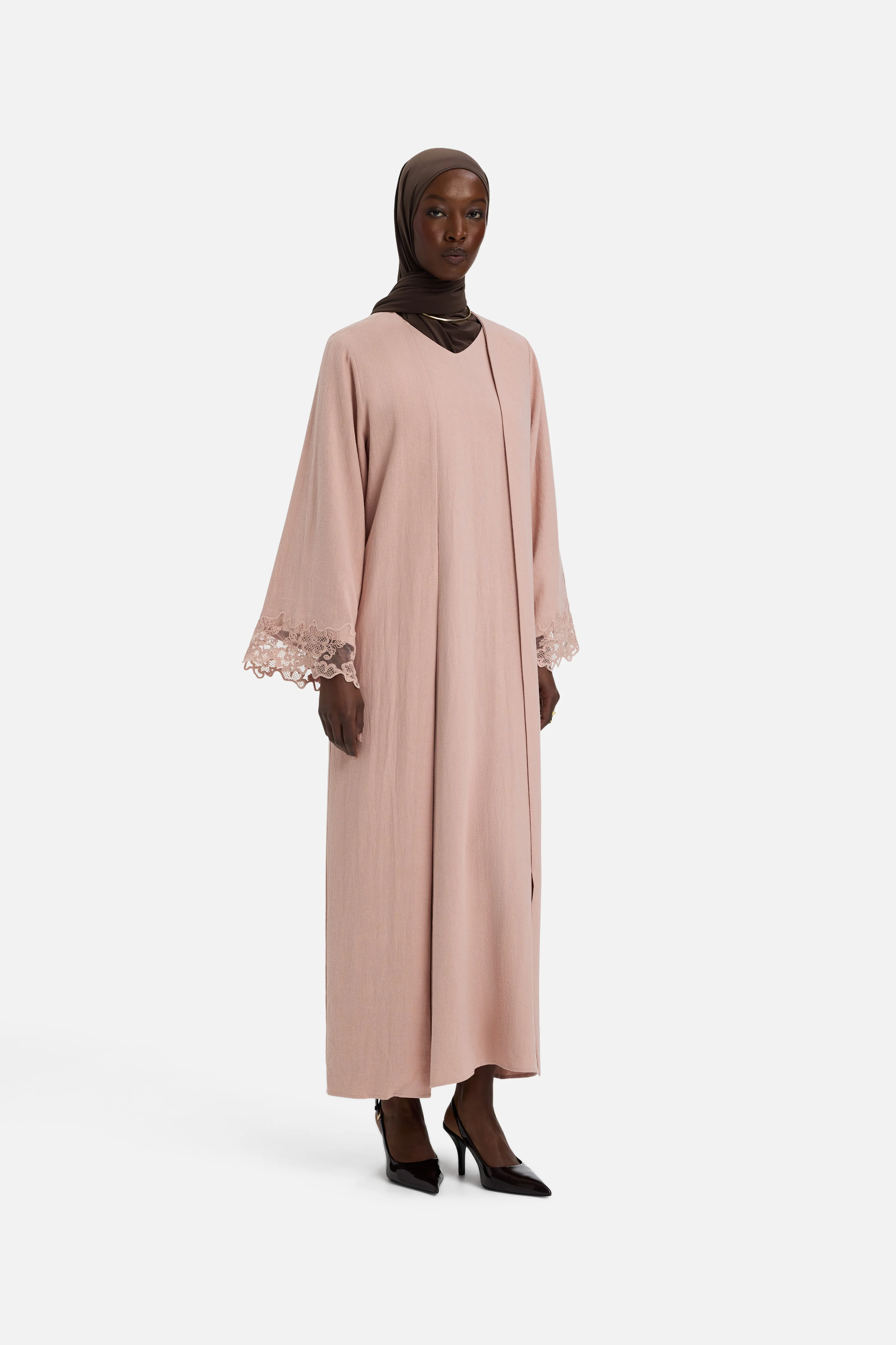 Lace Trim Abaya | Deep Rose - Image 2