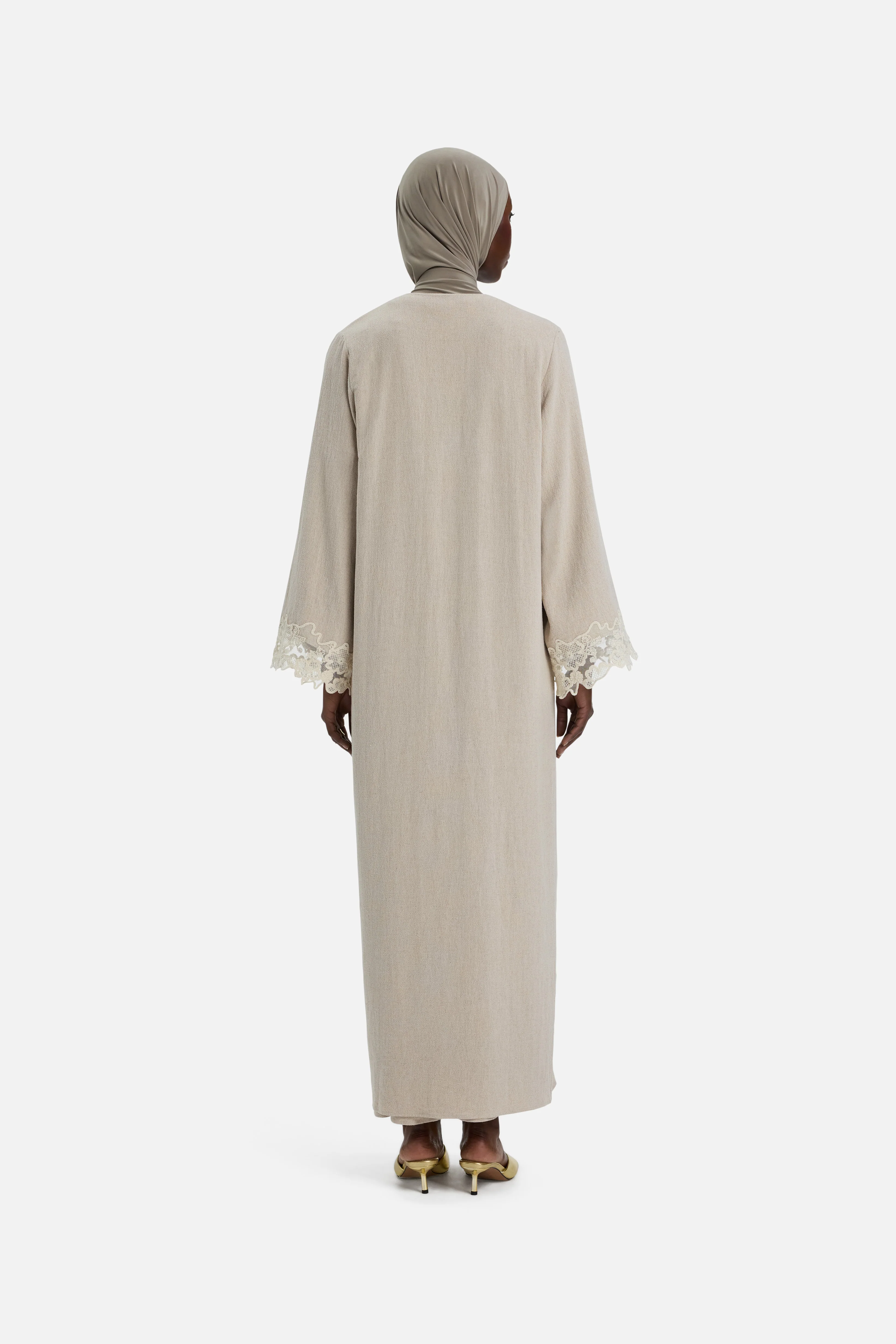 Lace Trim Abaya | Grey Sand - Image 3
