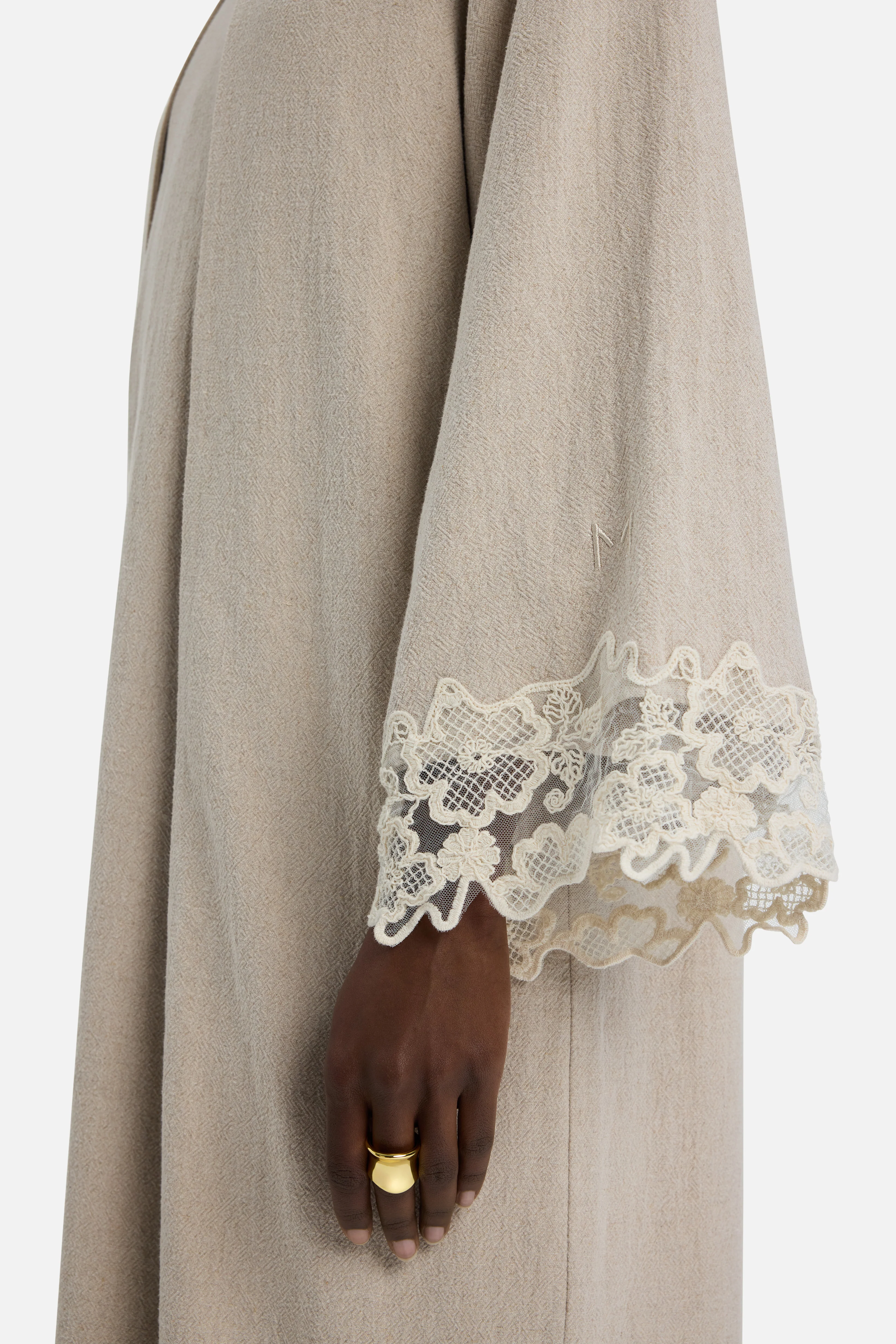 Lace Trim Abaya | Grey Sand - Image 4