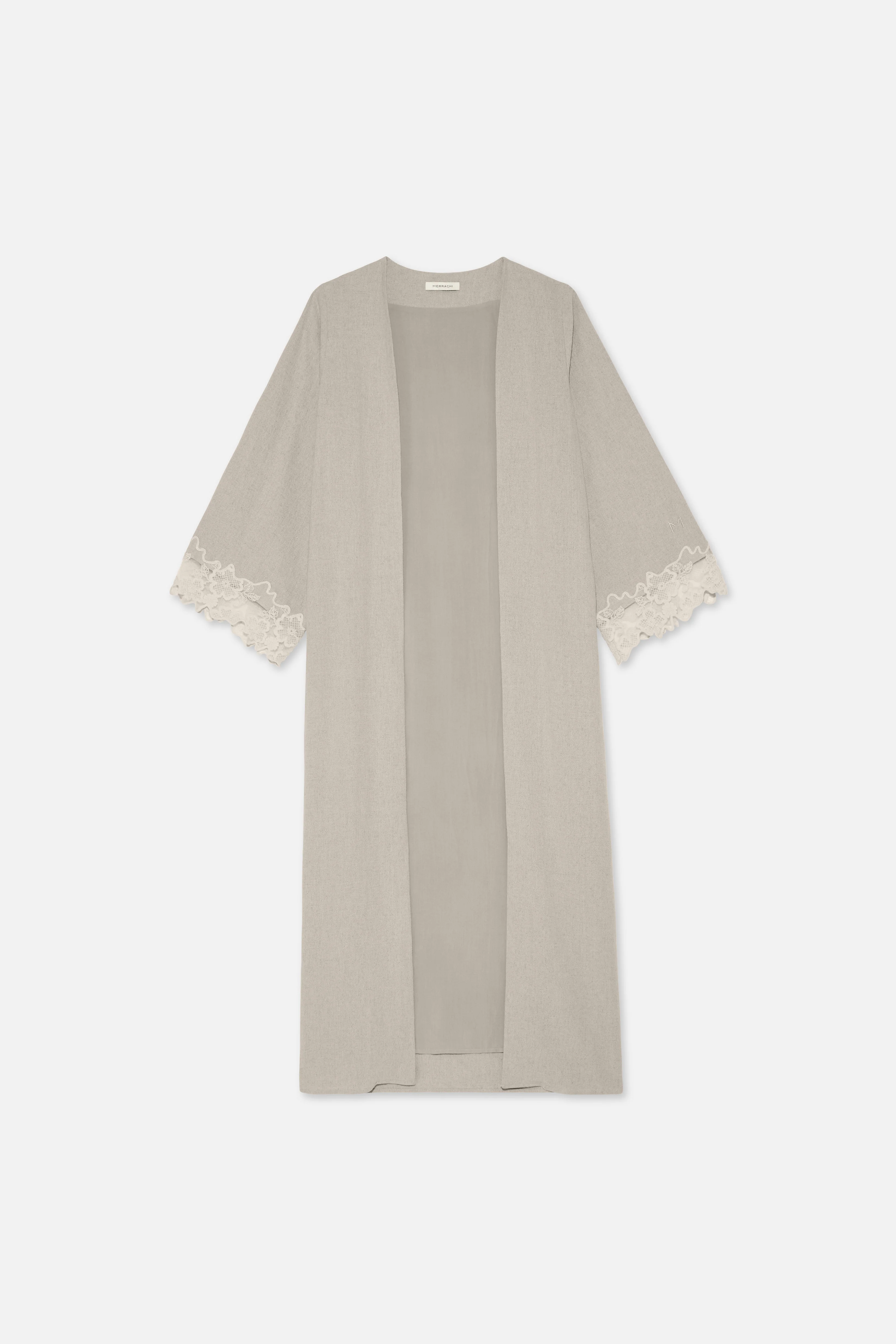 Lace Trim Abaya | Grey Sand - Image 6
