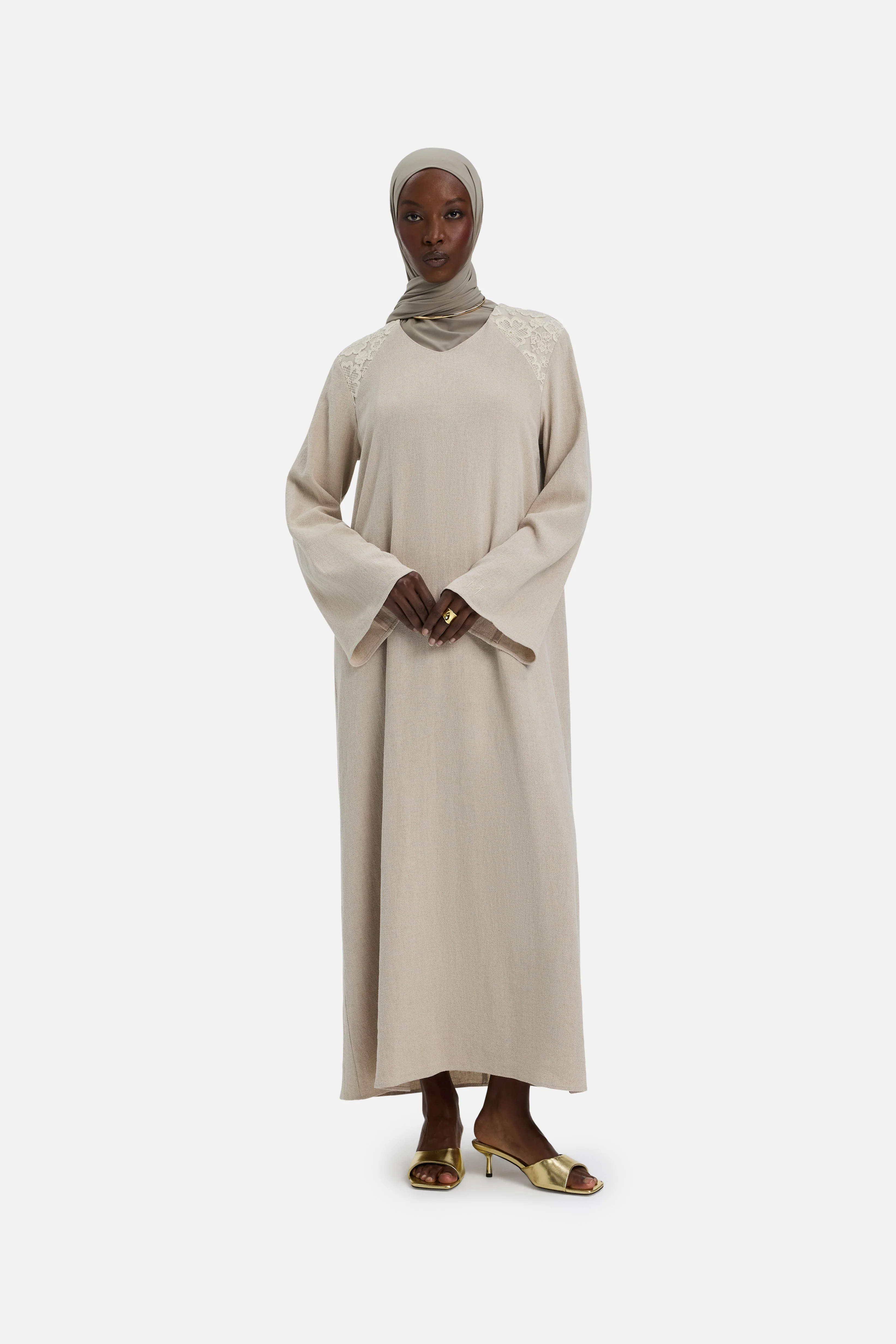 Lace Trim Dress | Grey Sand - Image 2