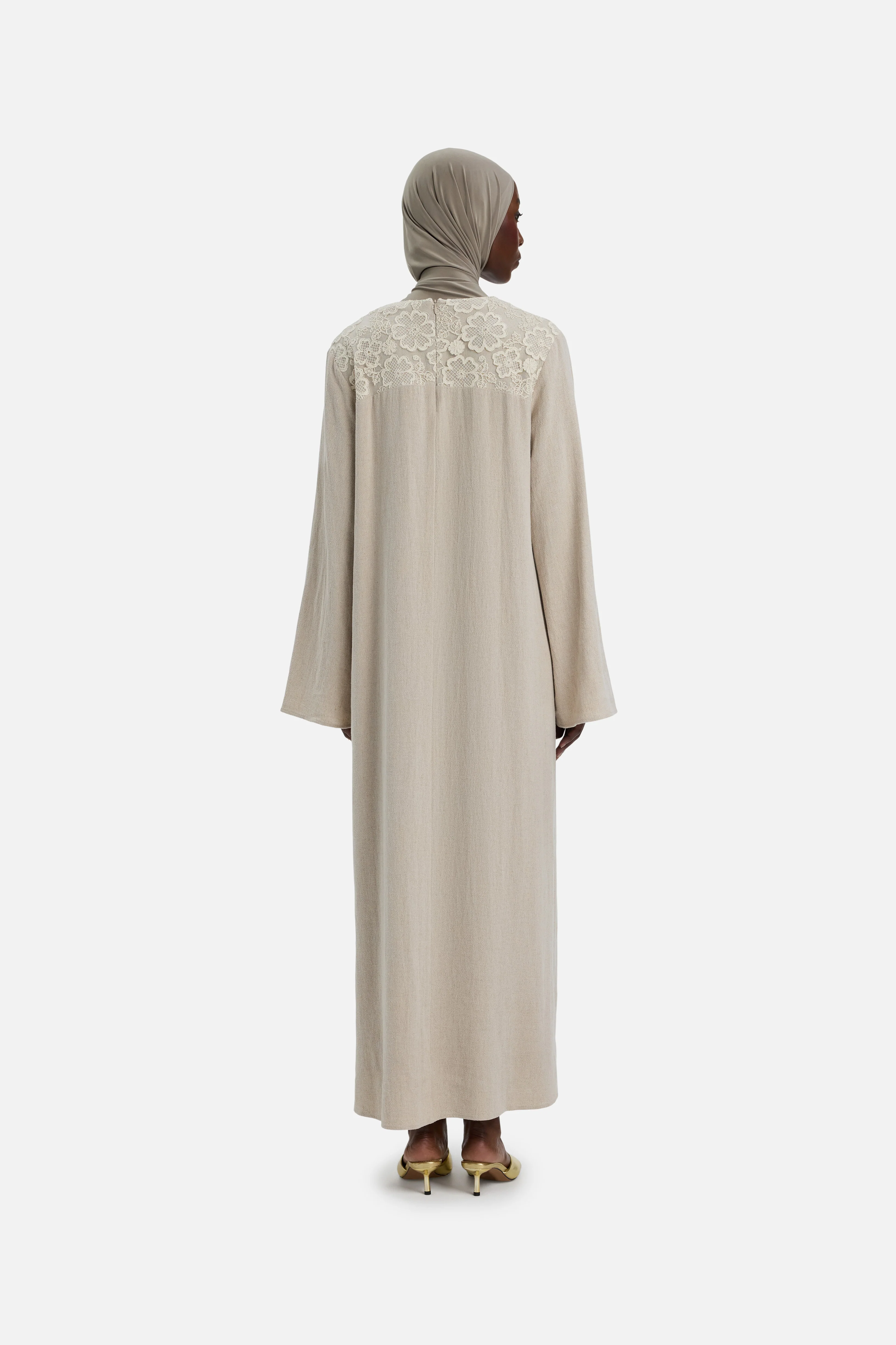 Lace Trim Dress | Grey Sand - Image 4