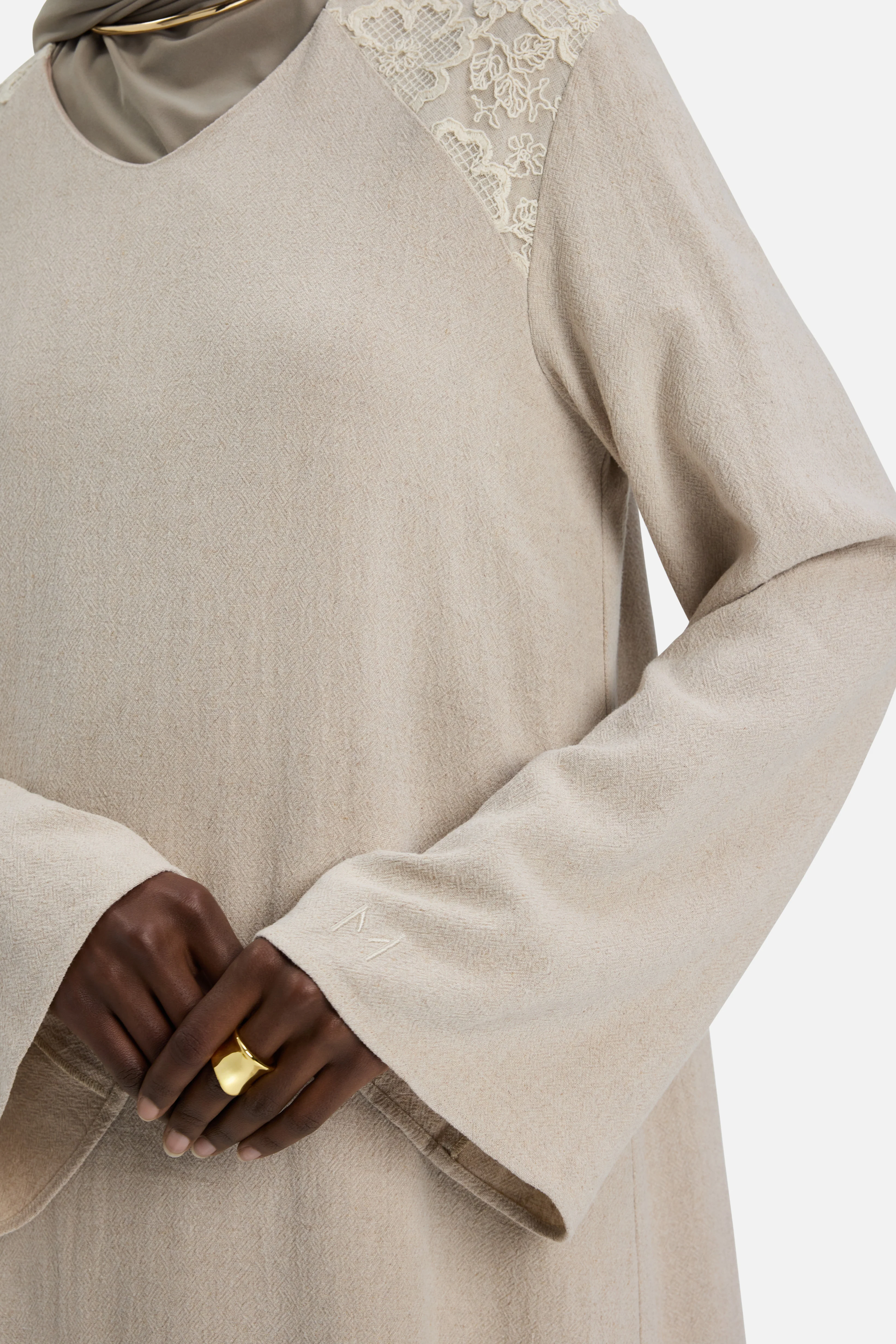 Lace Trim Dress | Grey Sand - Image 5