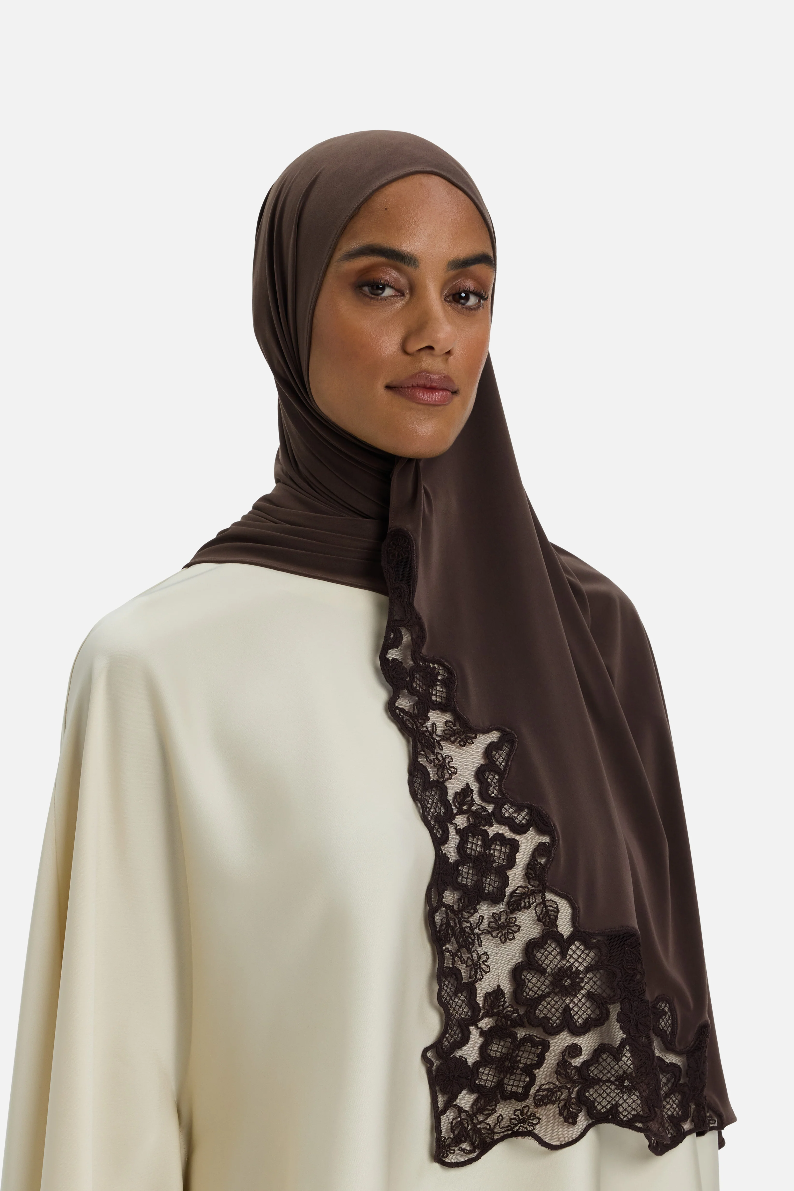 Lace Trim Scarf | Dark Brown - Image 2