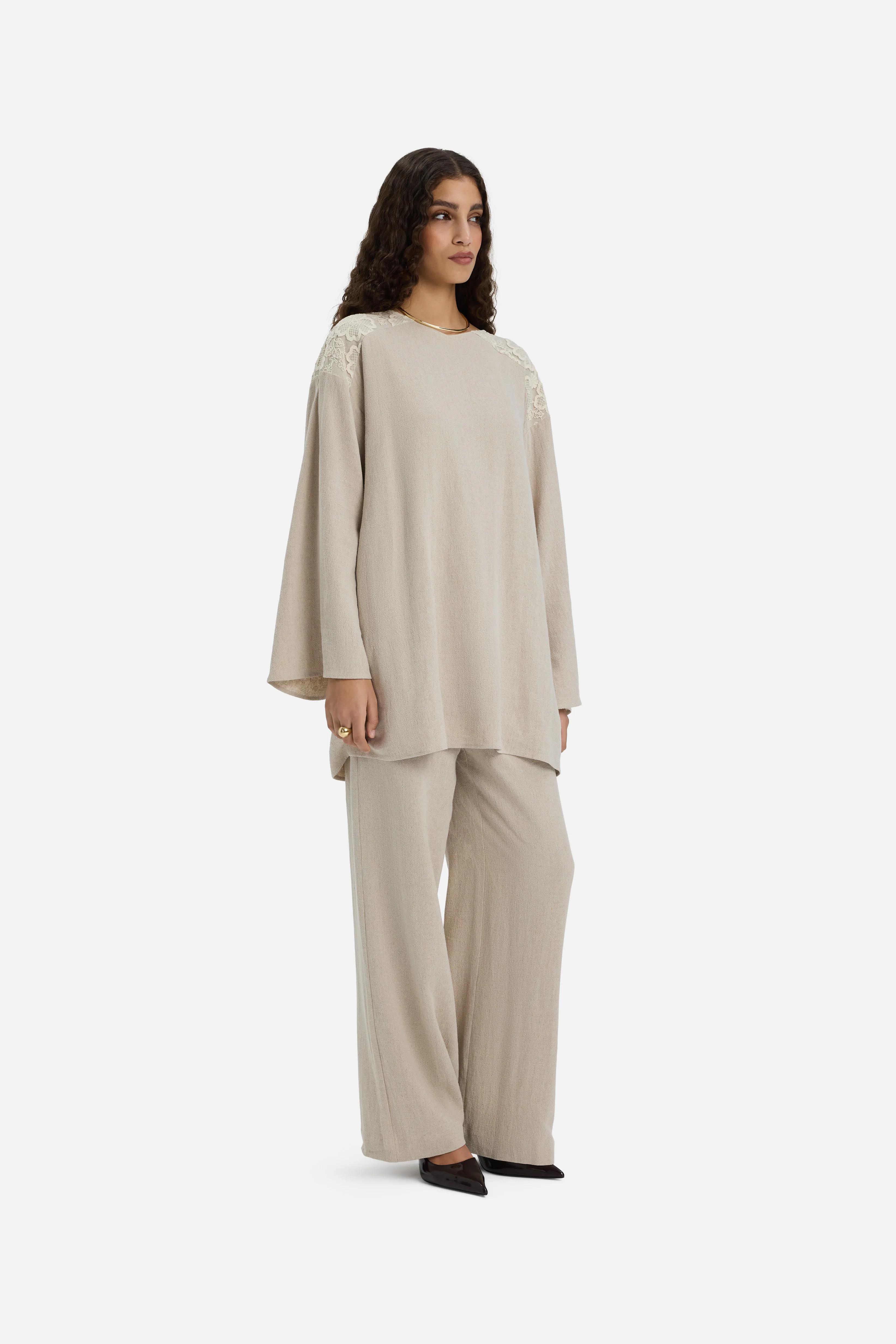 Lace Trim Top | Grey Sand - Image 2