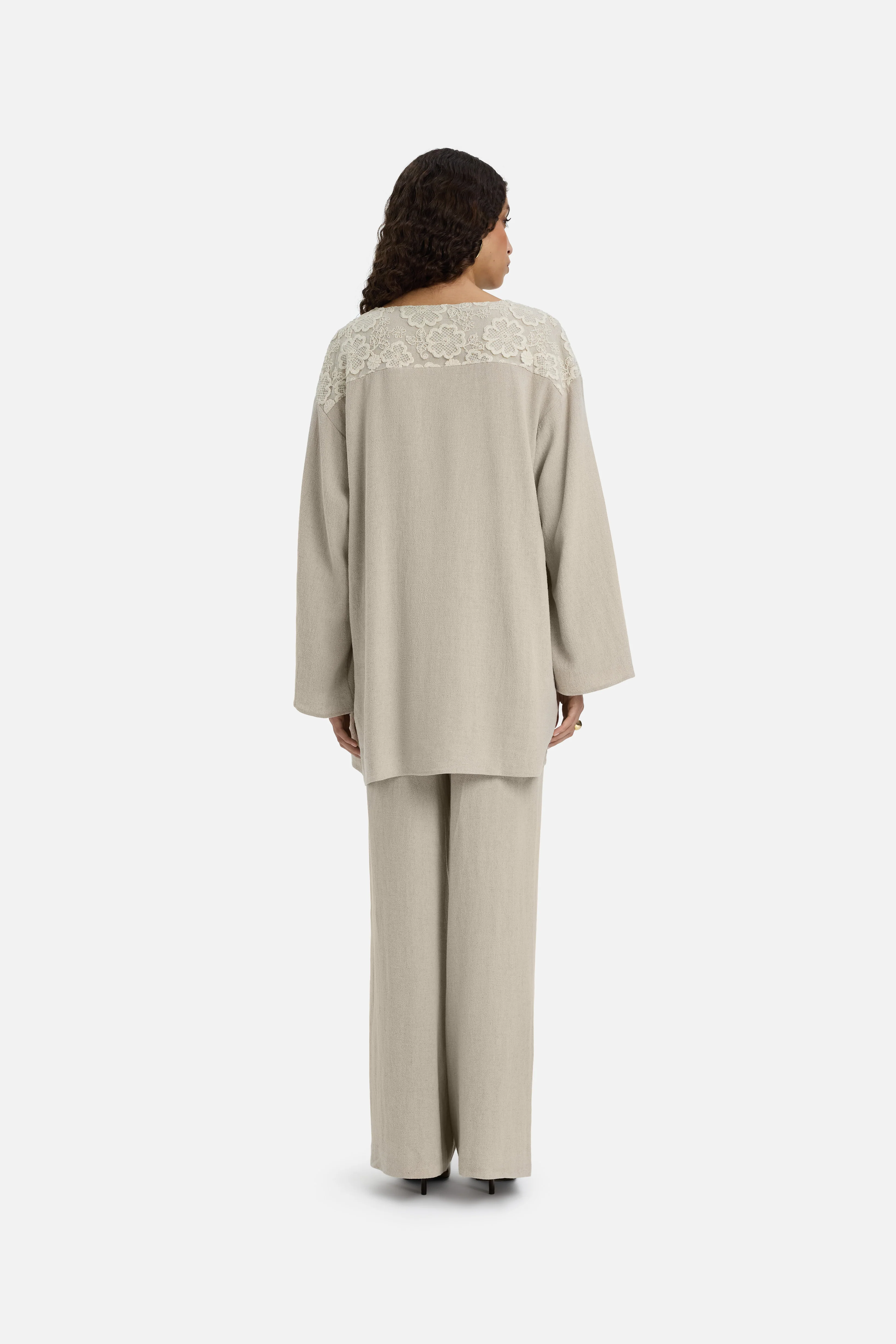 Lace Trim Top | Grey Sand - Image 3