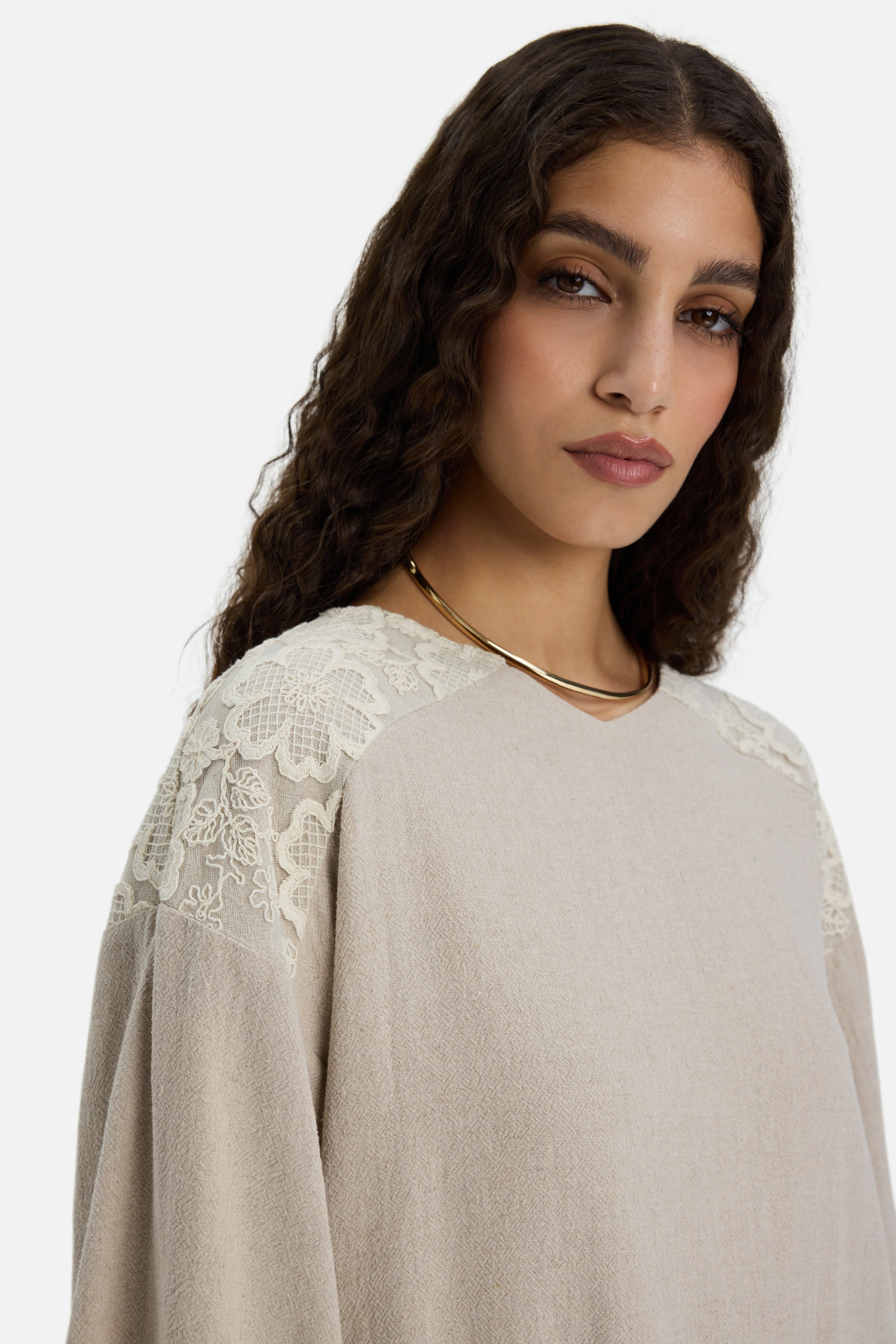 Lace Trim Top | Grey Sand - Image 4