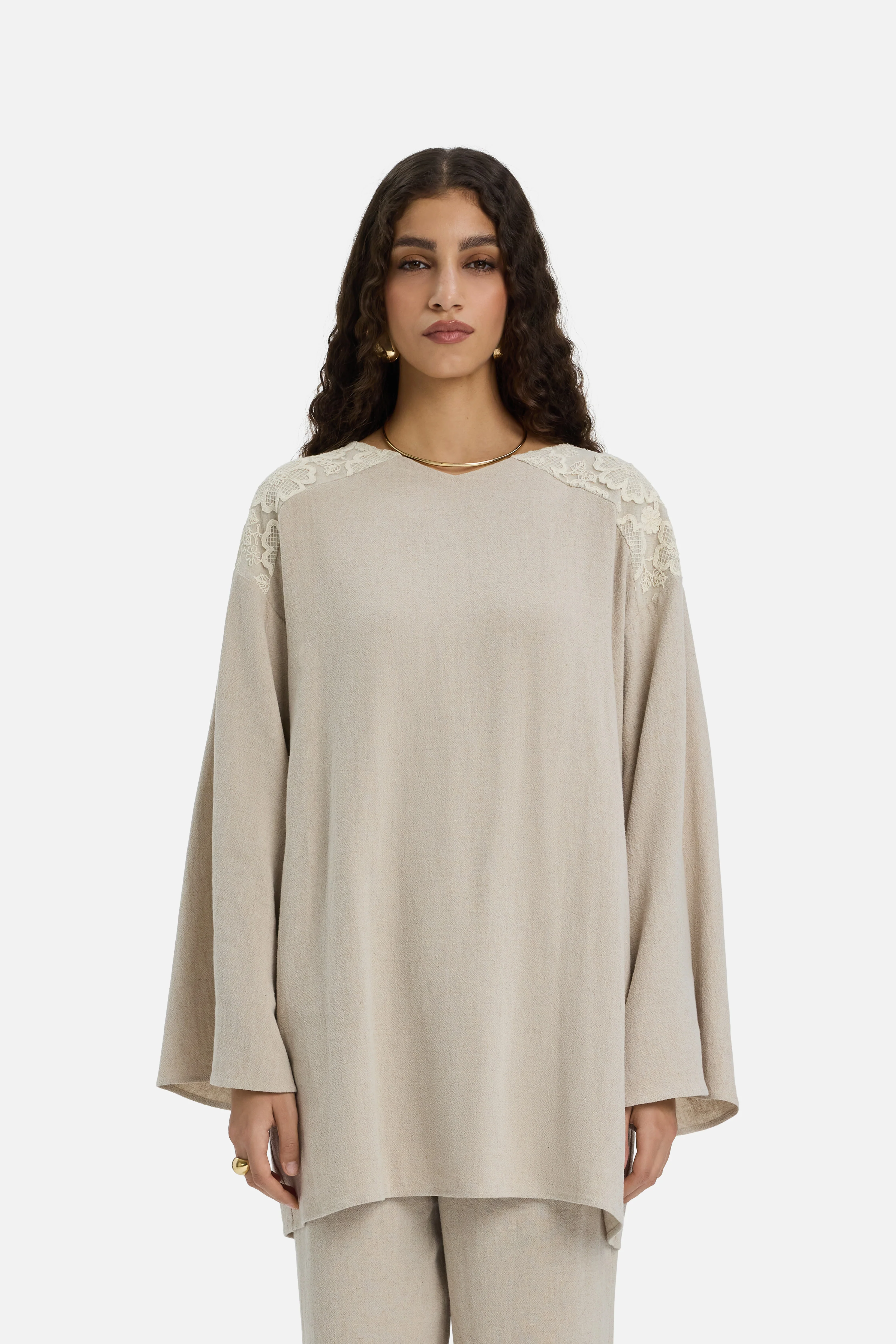 Lace Trim Top | Grey Sand - Image 5