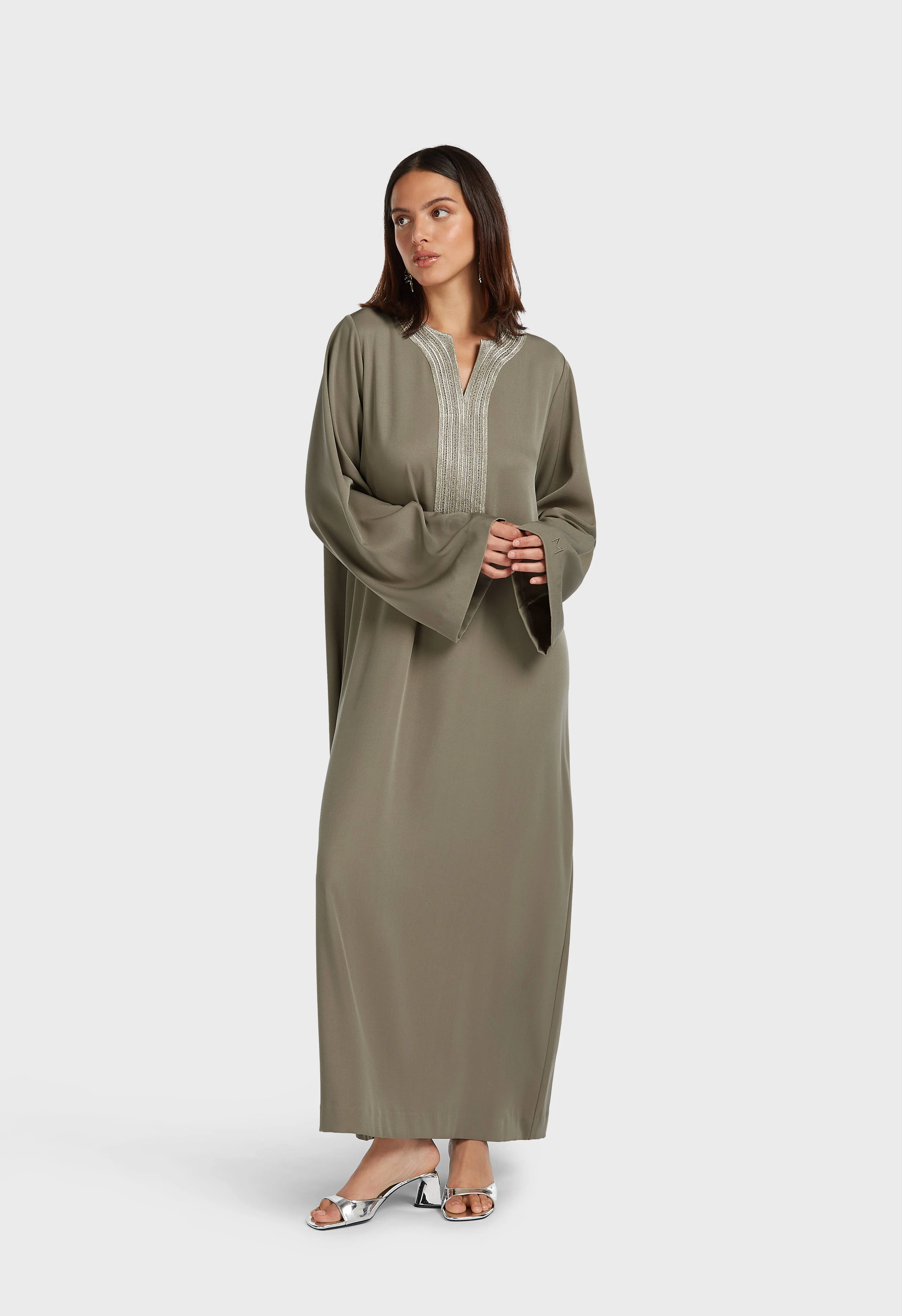 Lurex Embroidered Kaftan Dress | Desert Brown - Image 2