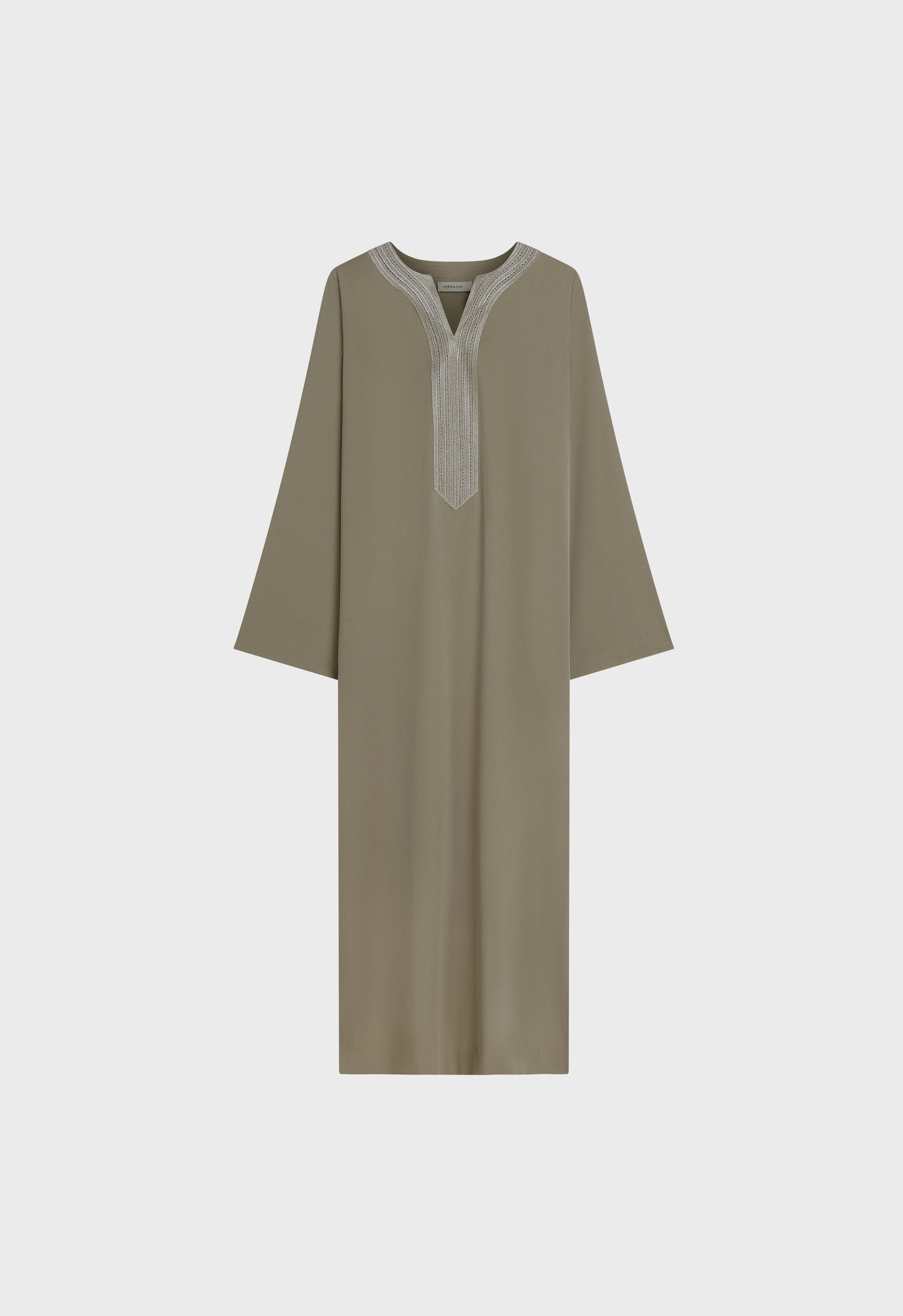 Lurex Embroidered Kaftan Dress | Desert Brown - Image 4