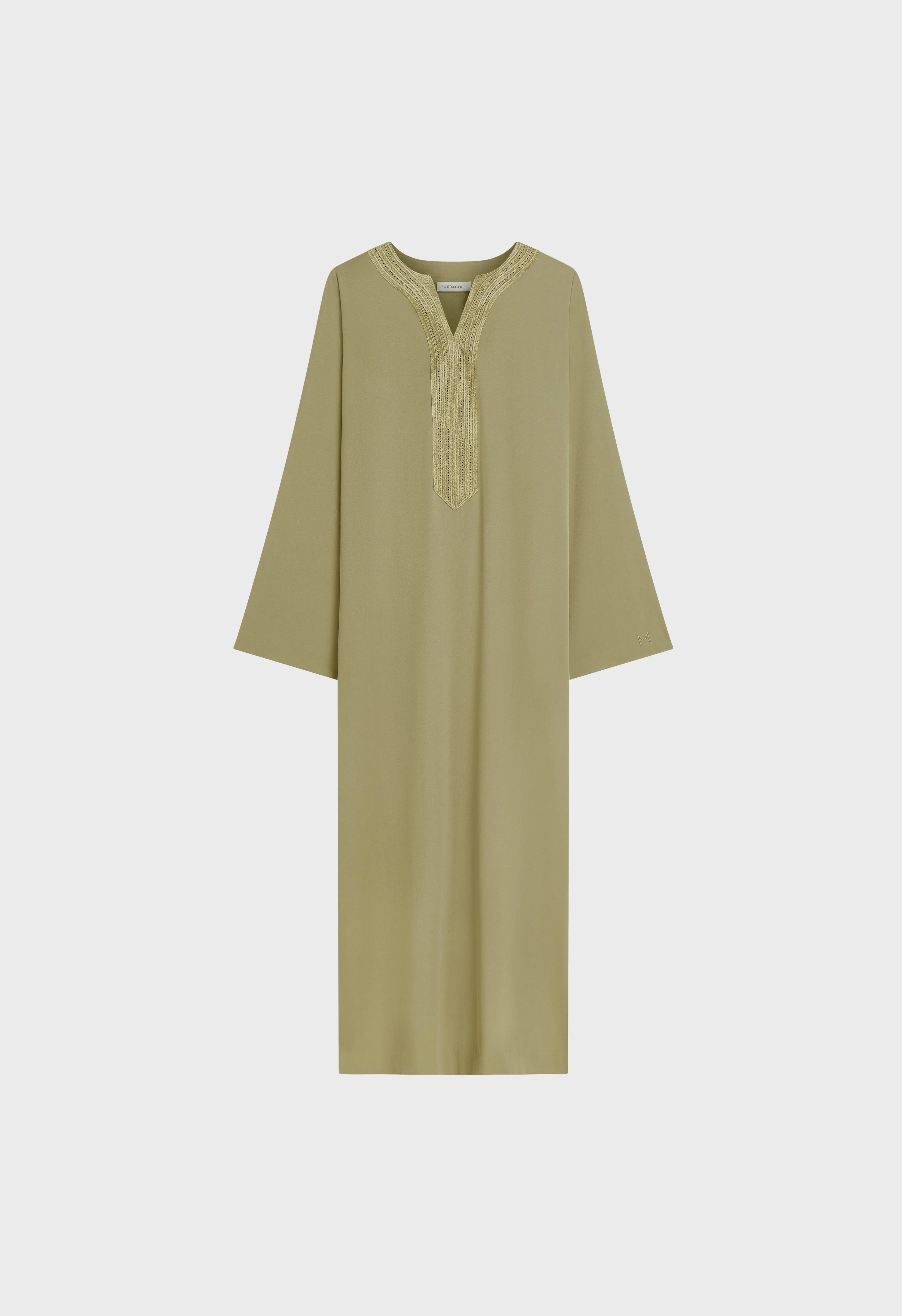Lurex Embroidered Kaftan Dress | Grey Green - Image 4