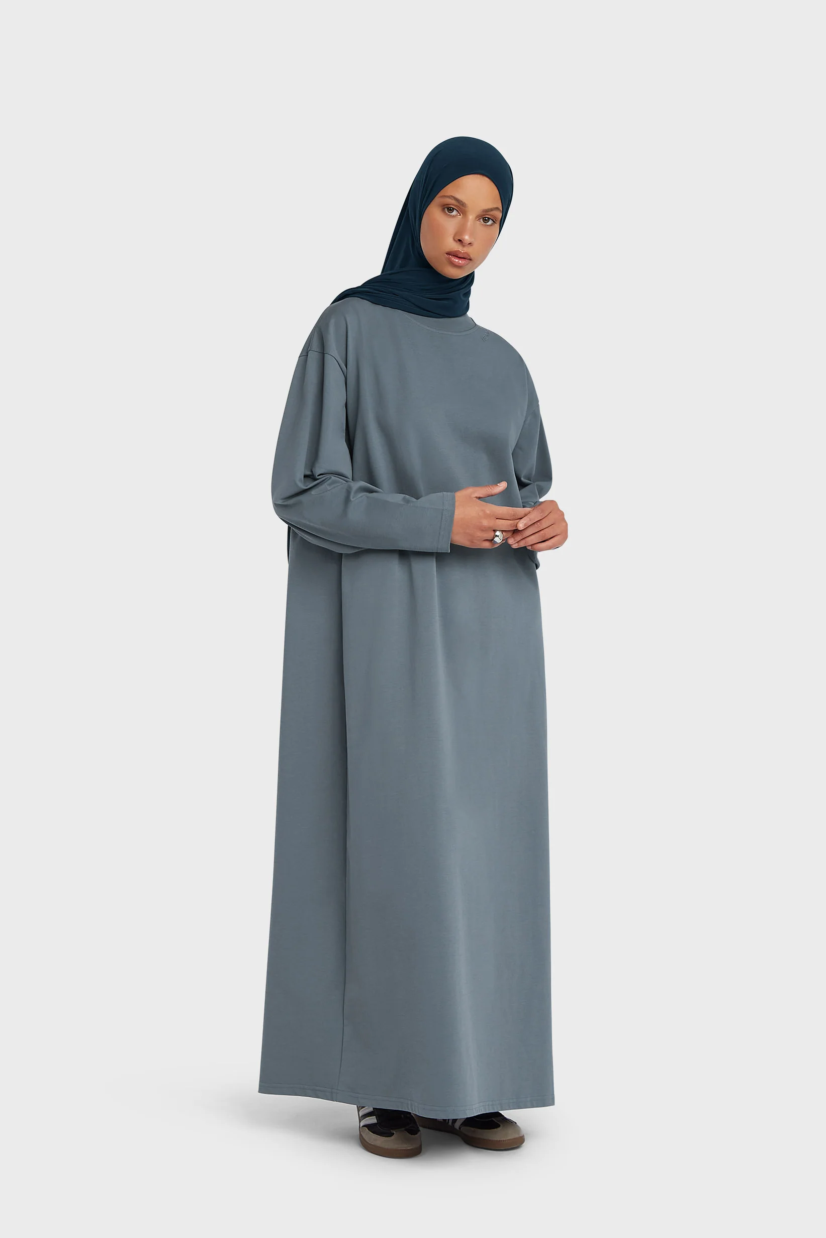 Oversized Cotton Tee Dress | Dusty Indigo - Image 2