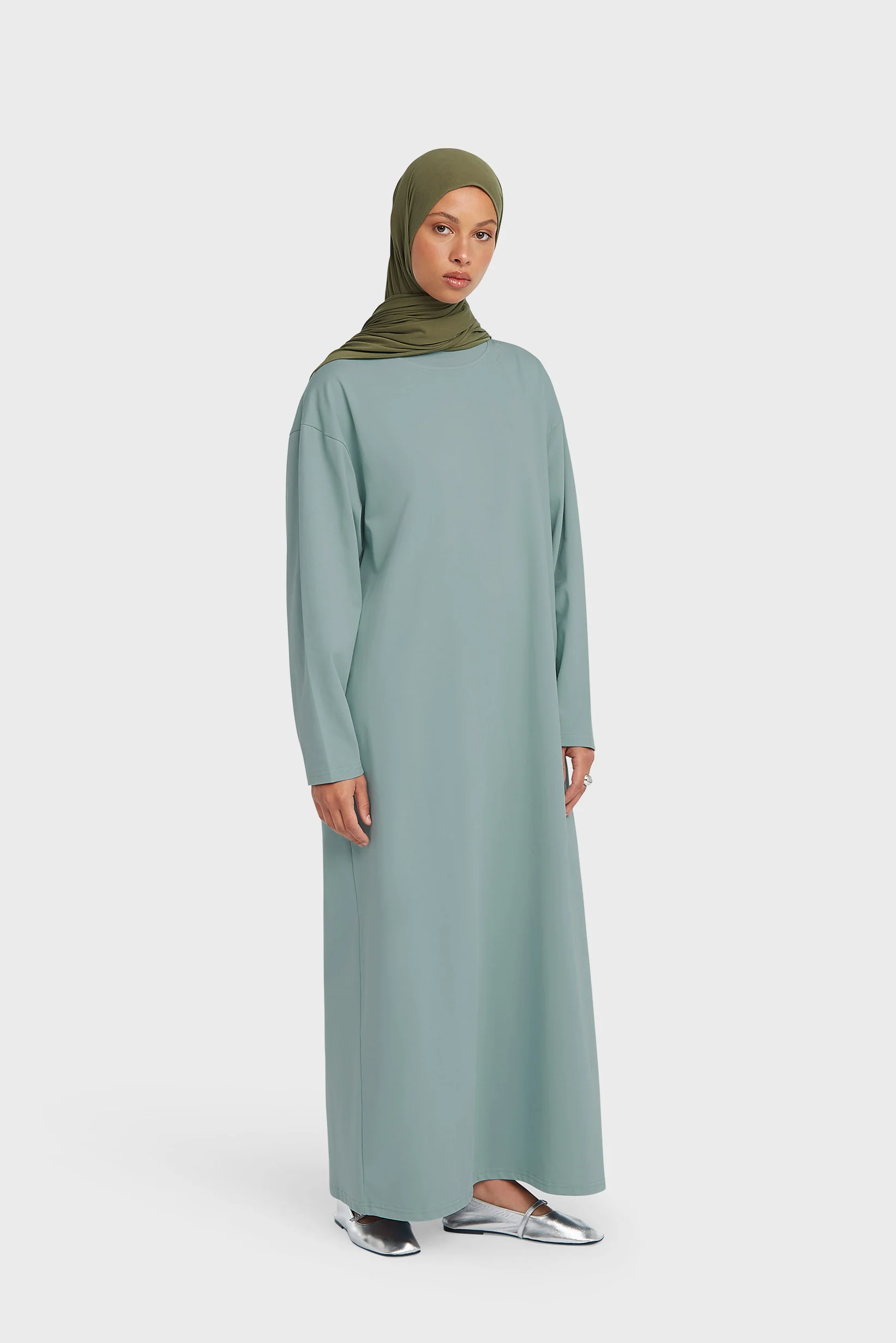 Oversized Cotton Tee Dress | Silver Blue - Image 2
