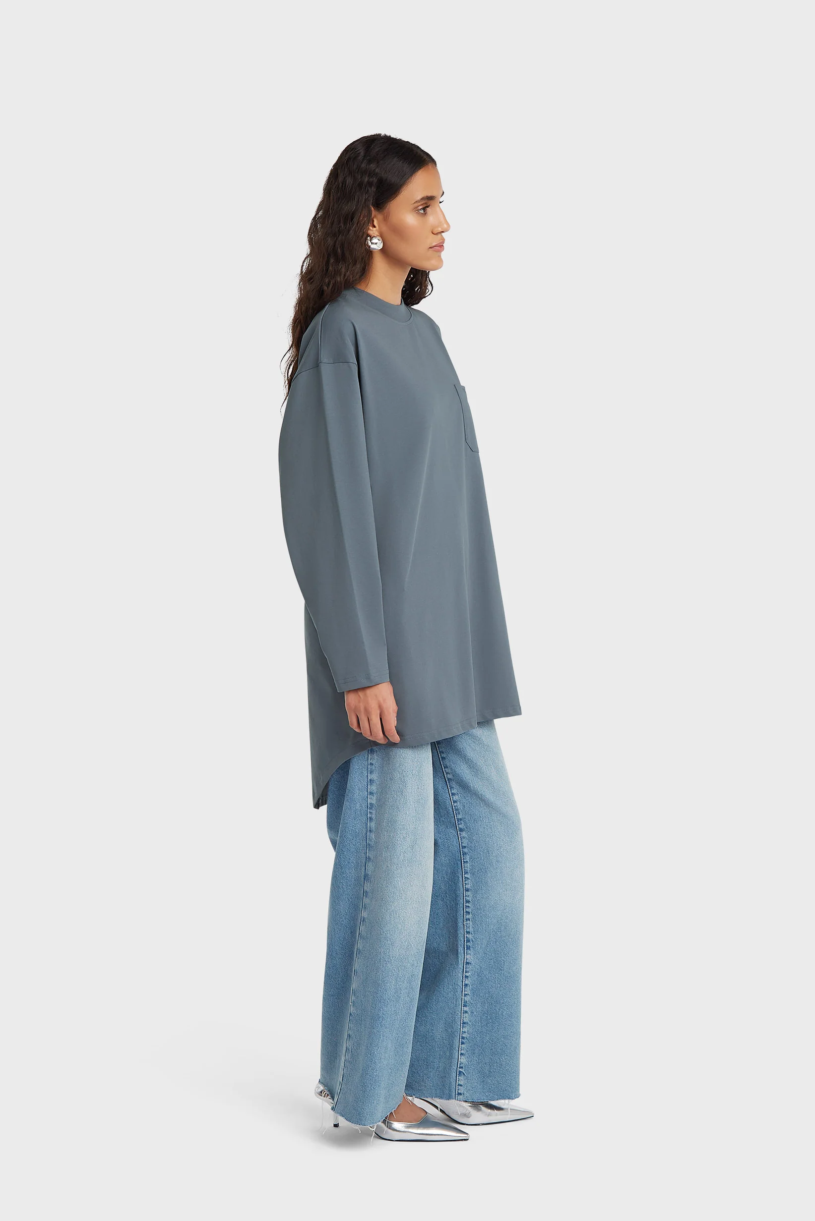 Oversized Cotton Tee | Dusty Indigo - Image 2
