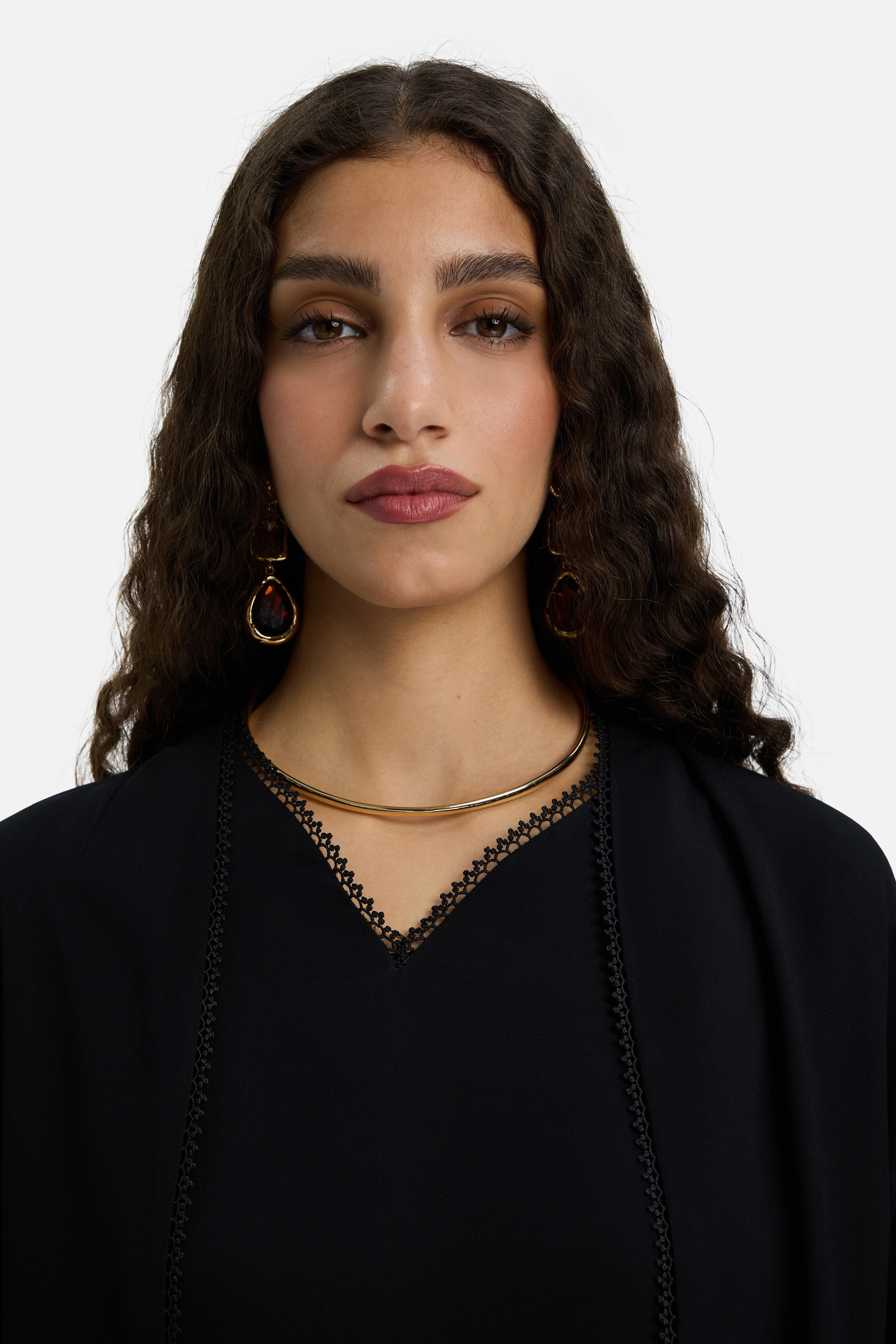 Picot Edge Abaya | Black - Image 3
