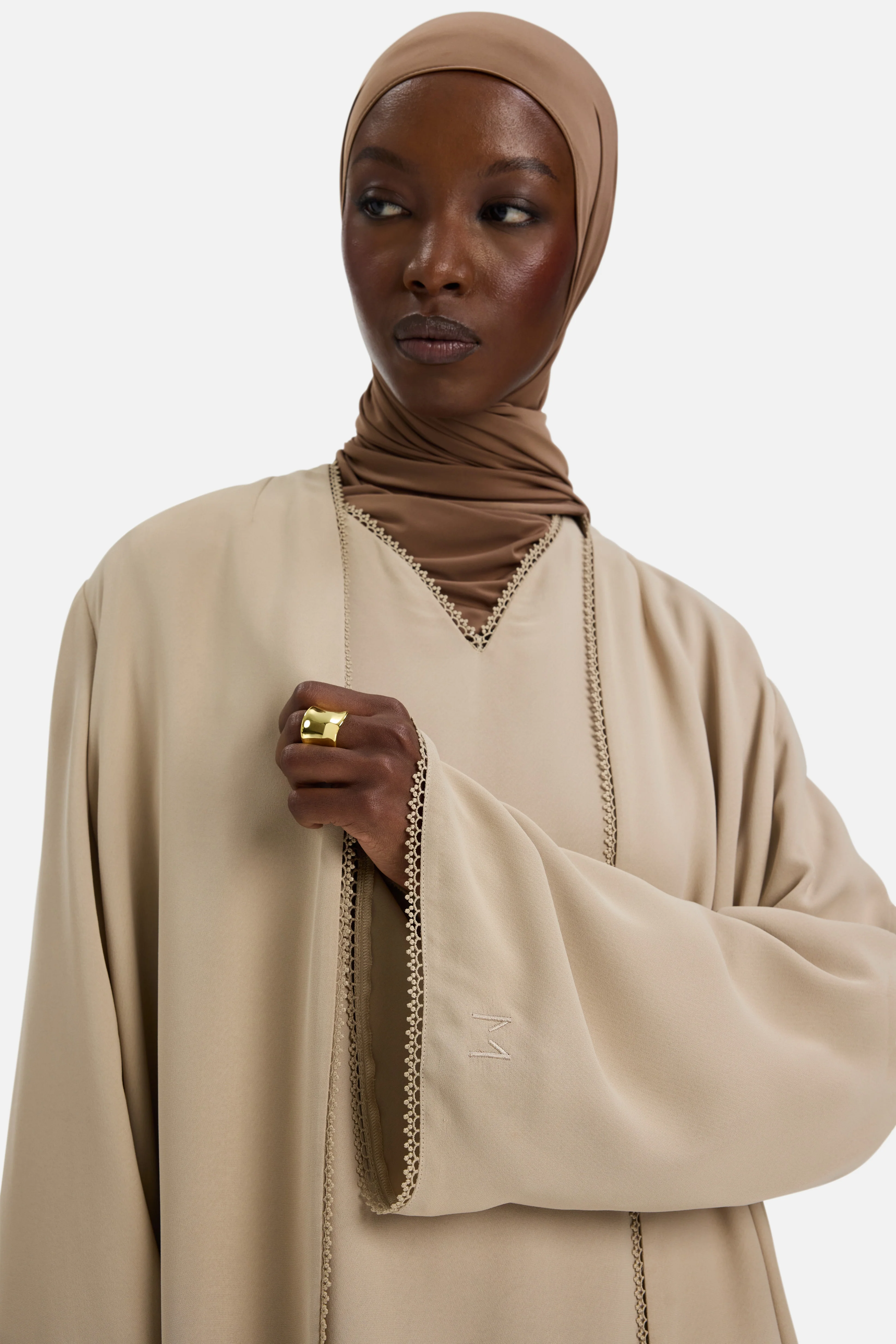 Picot Edge Abaya | Mocha - Image 3
