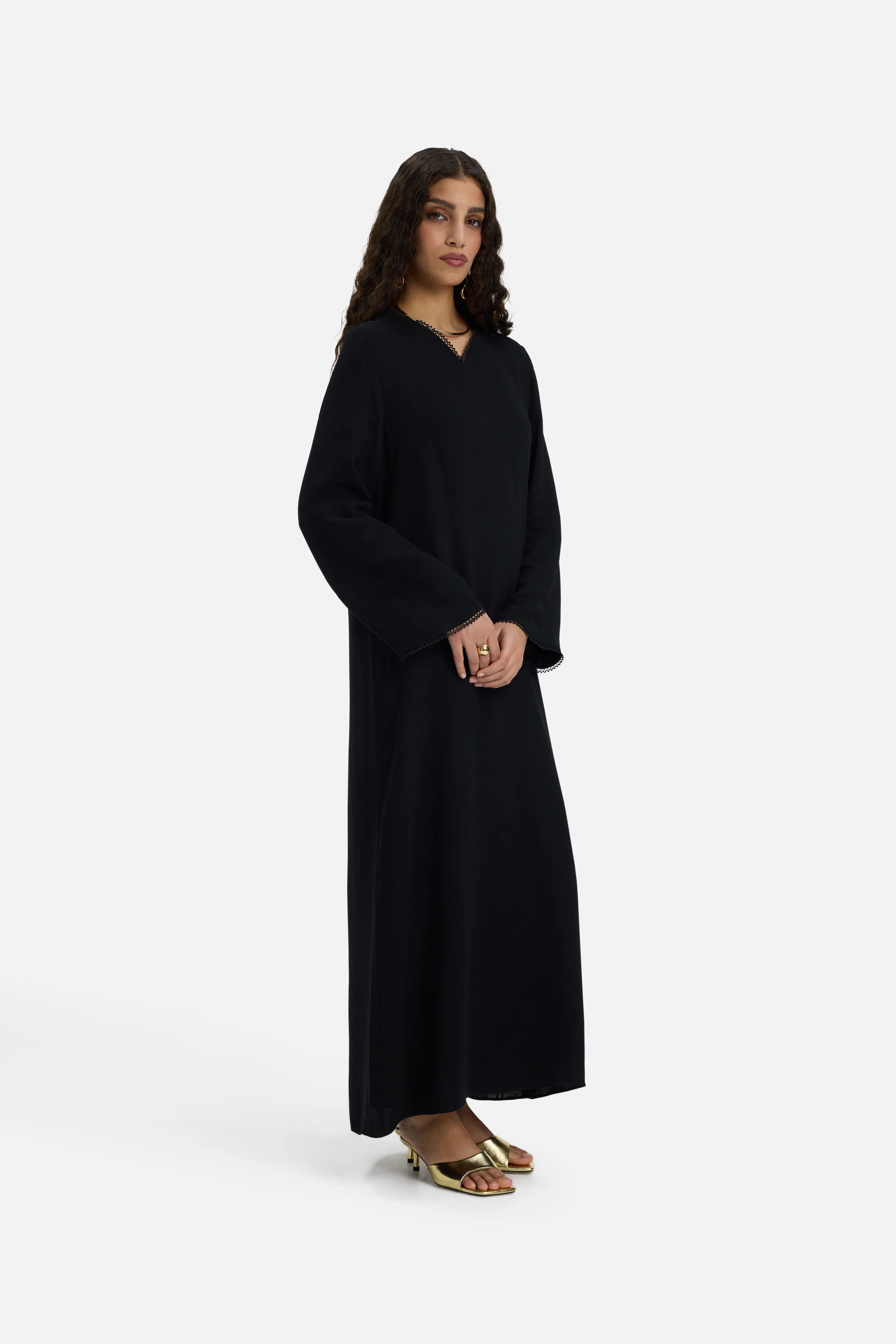 Picot Neck Dress | Black - Image 2