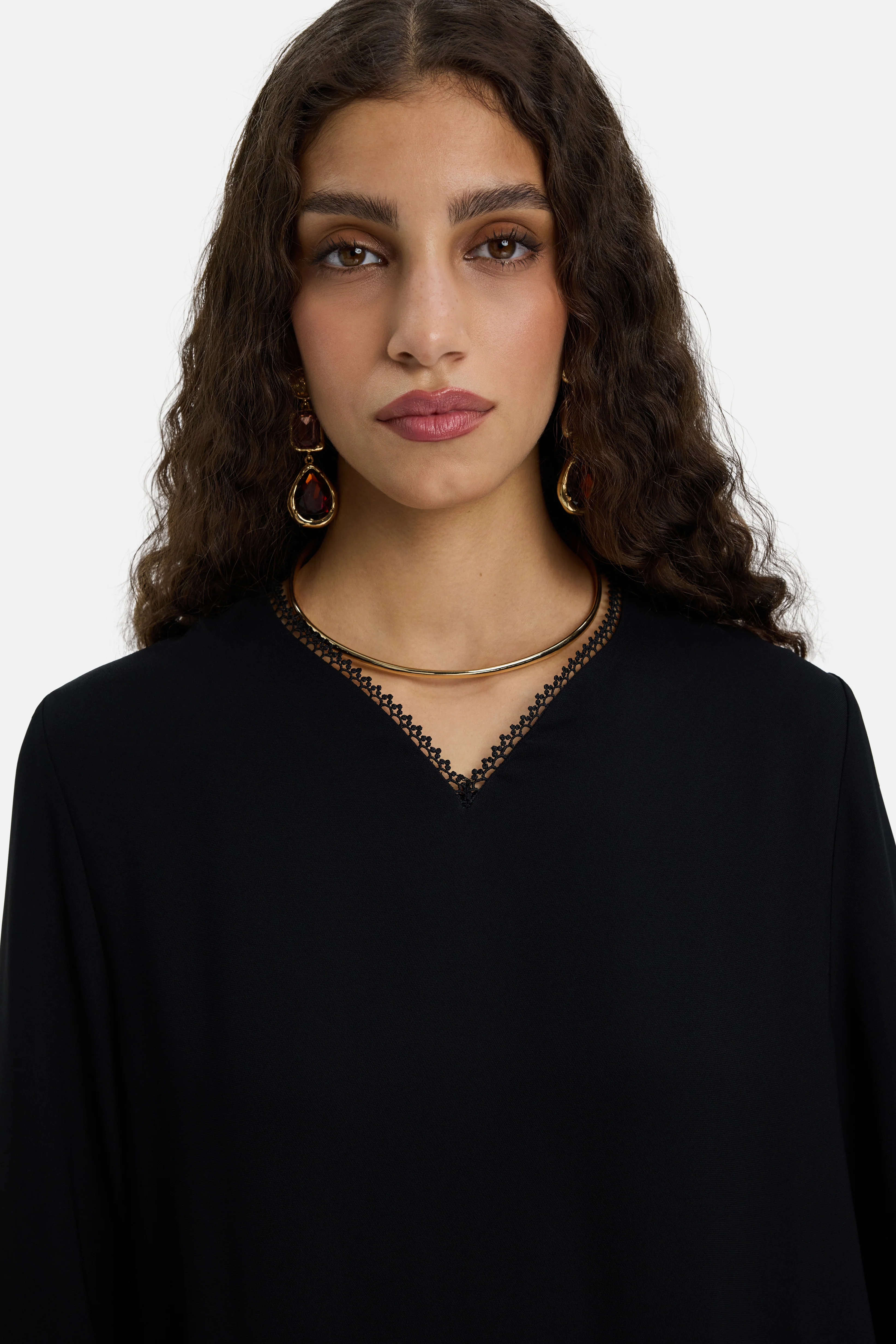 Picot Neck Dress | Black - Image 3