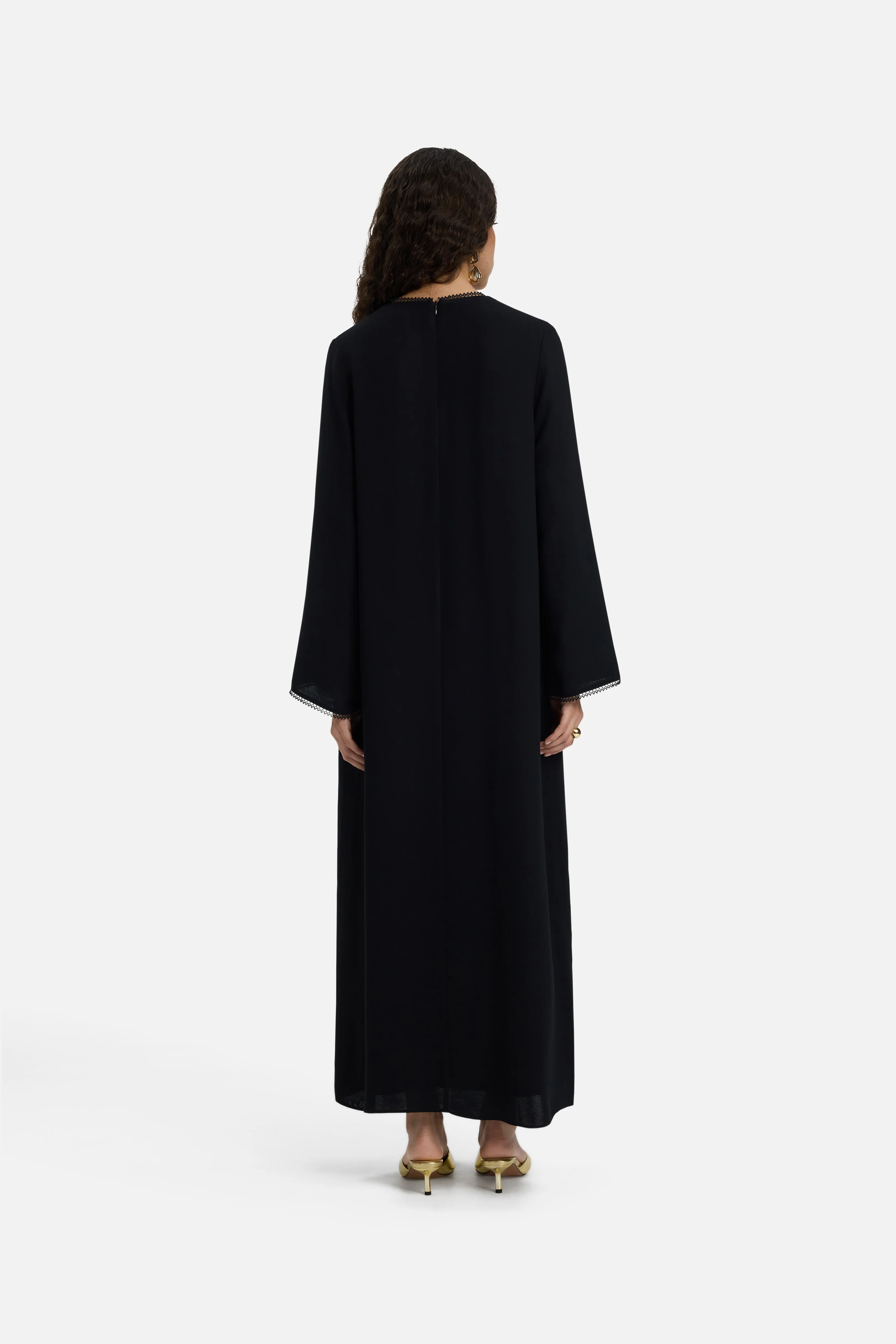 Picot Neck Dress | Black - Image 4