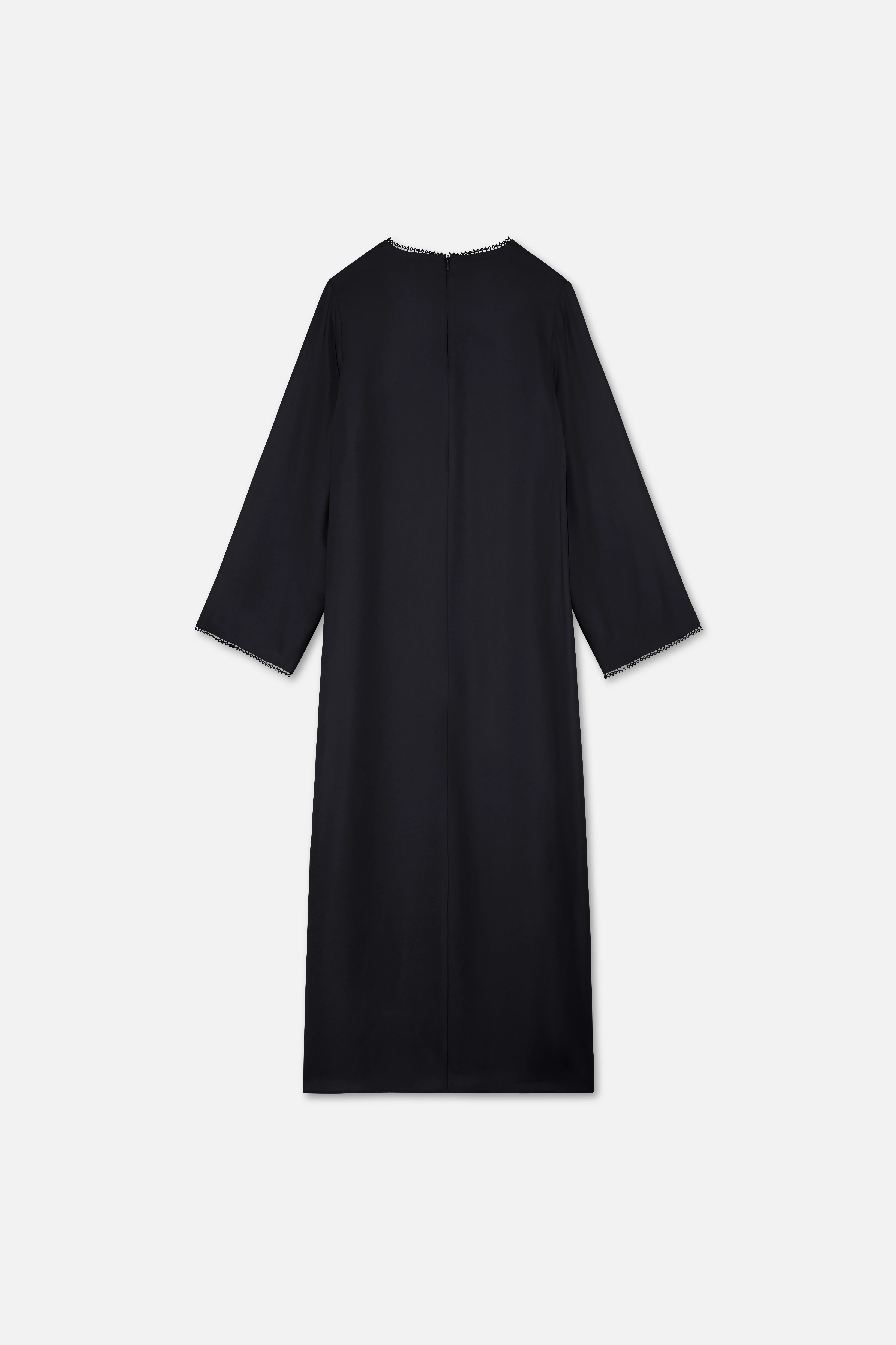 Picot Neck Dress | Black - Image 6