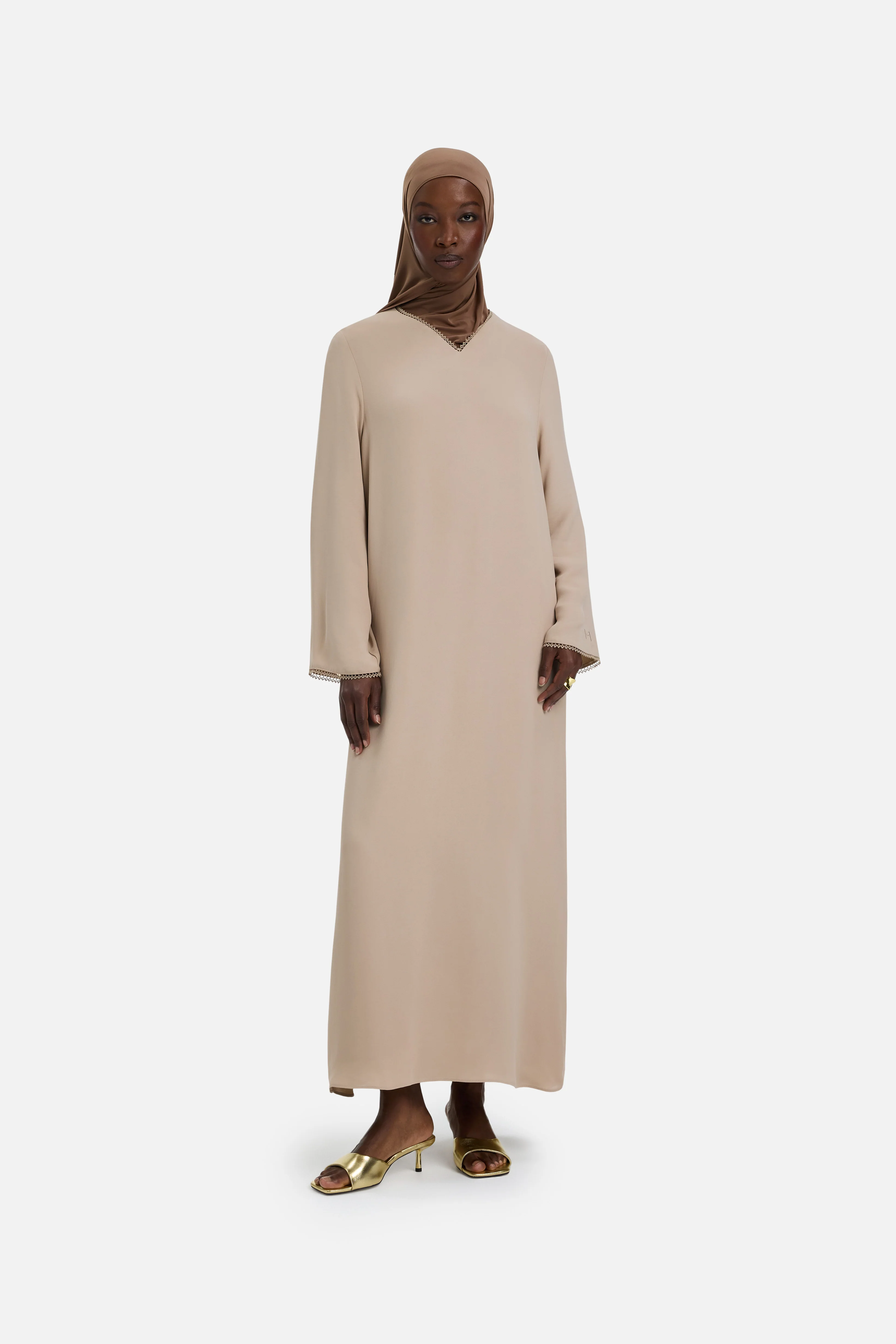 Picot Neck Dress | Mocha