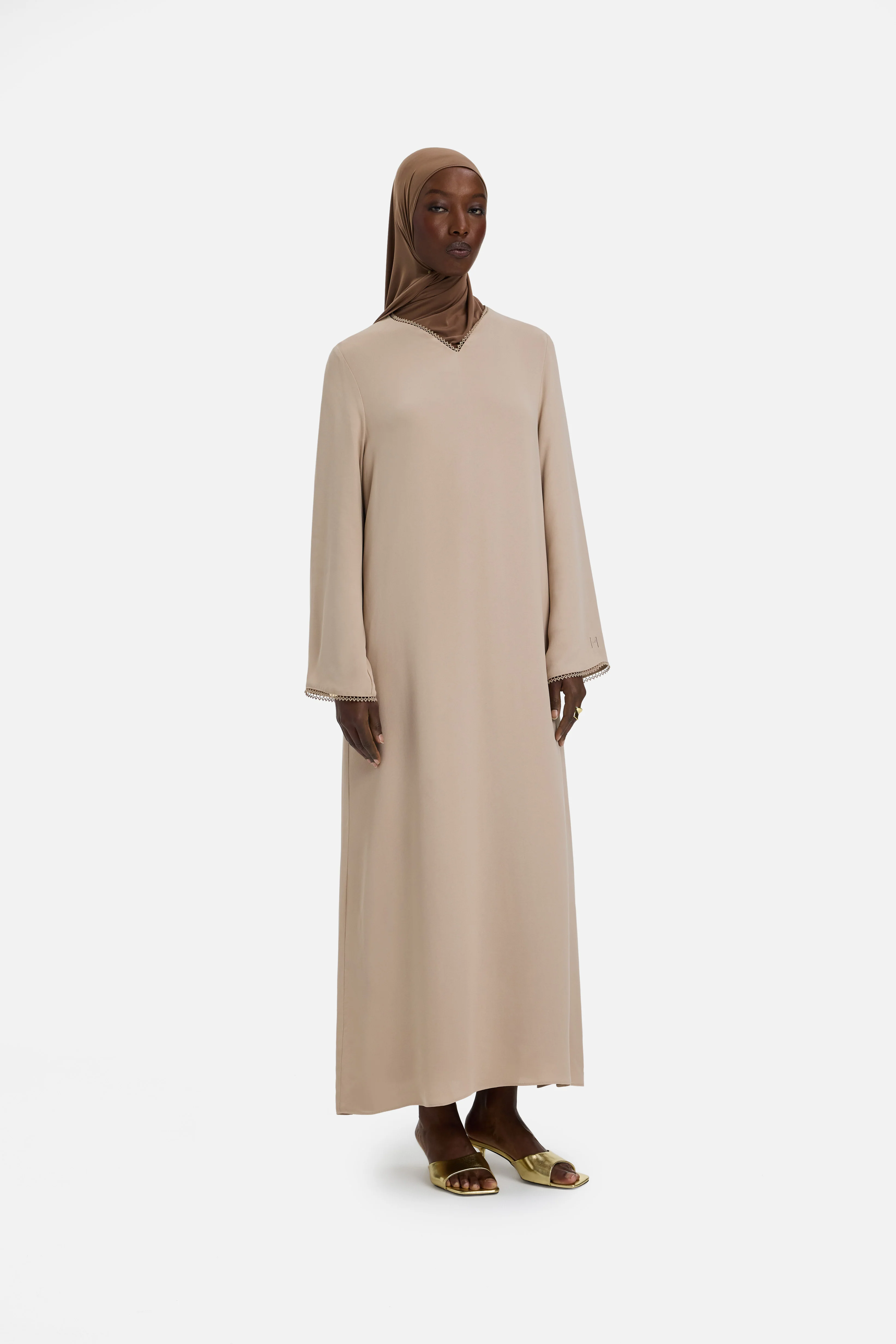 Picot Neck Dress | Mocha - Image 2