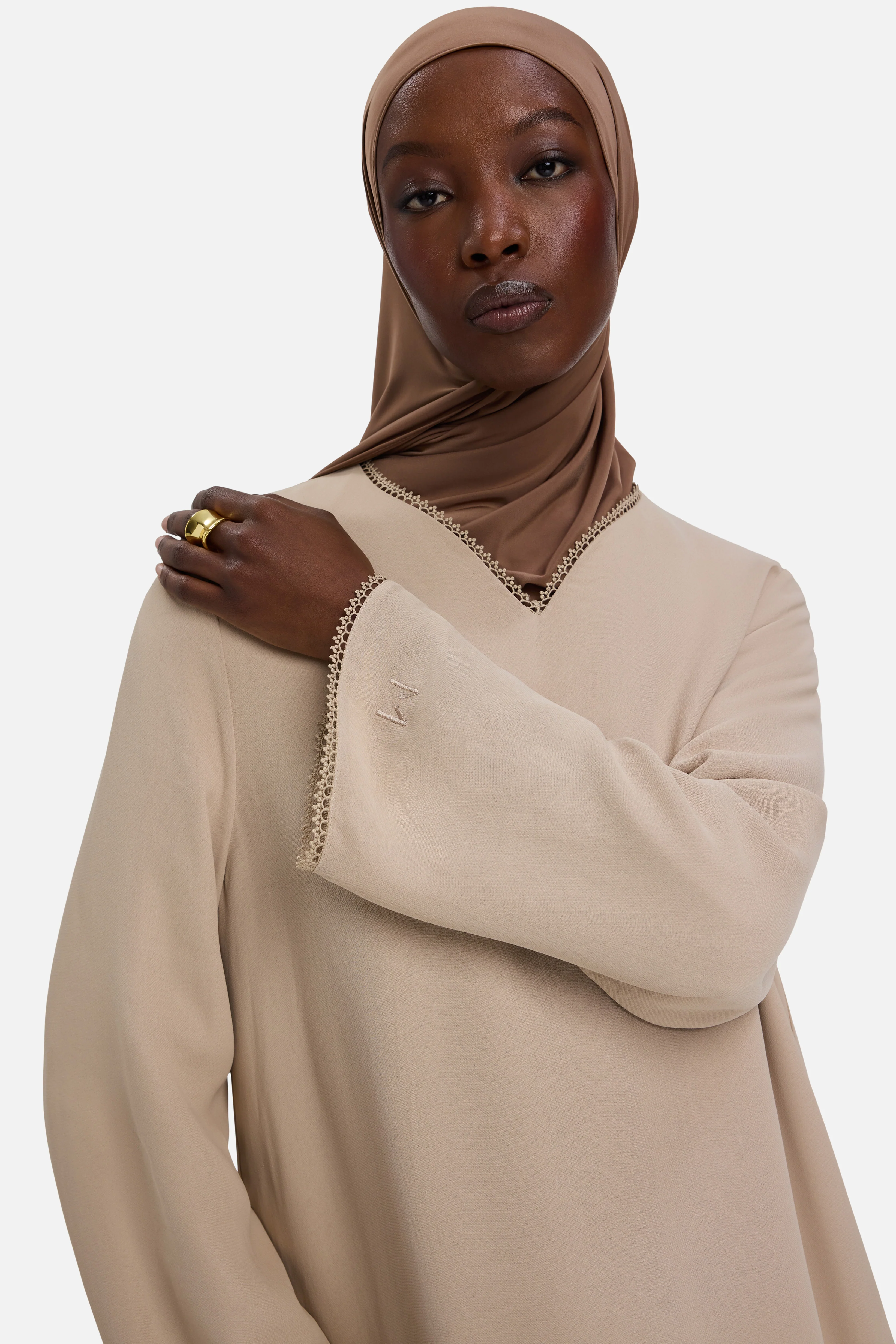 Picot Neck Dress | Mocha - Image 3