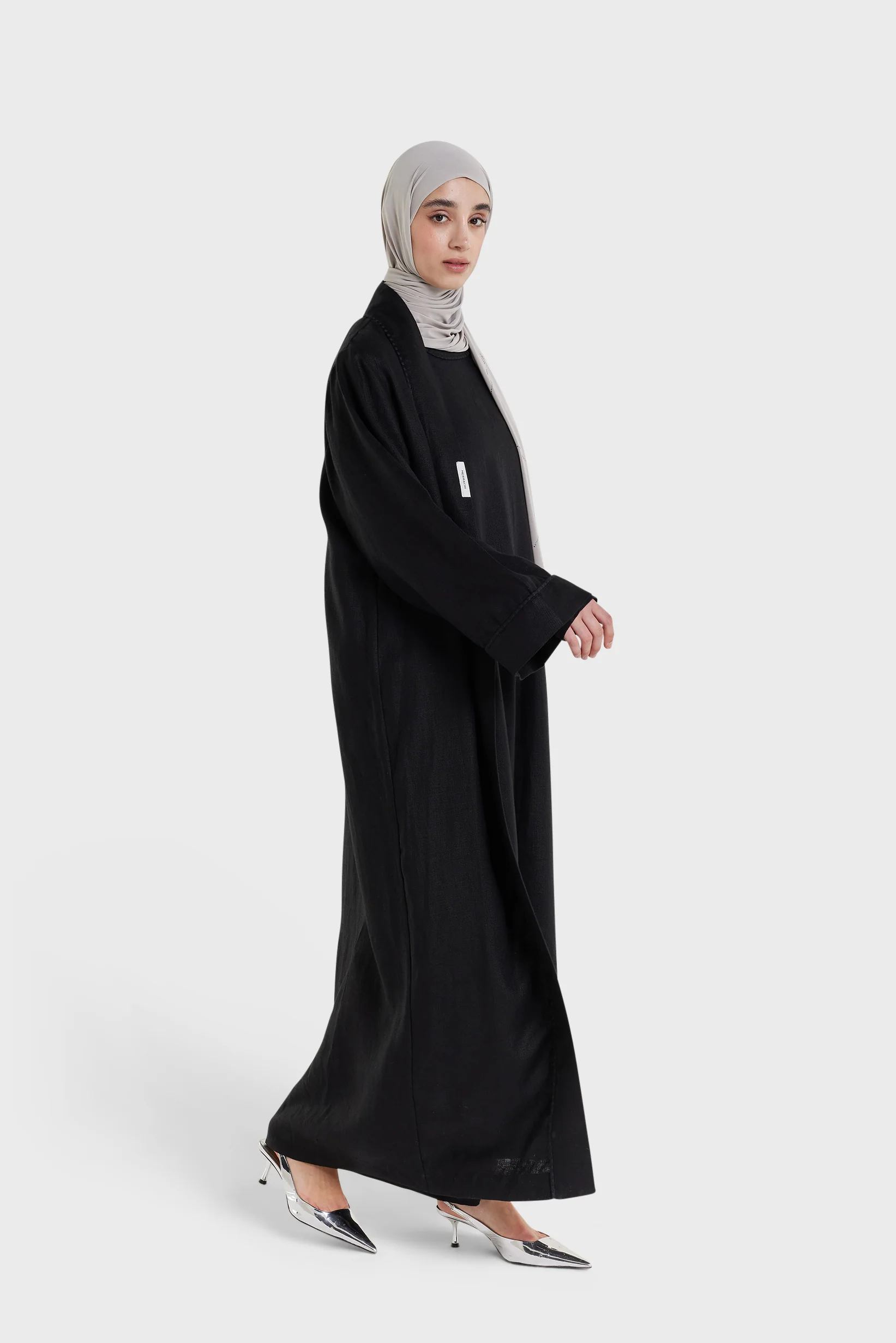 Plain Linen Abaya | Black - Image 2