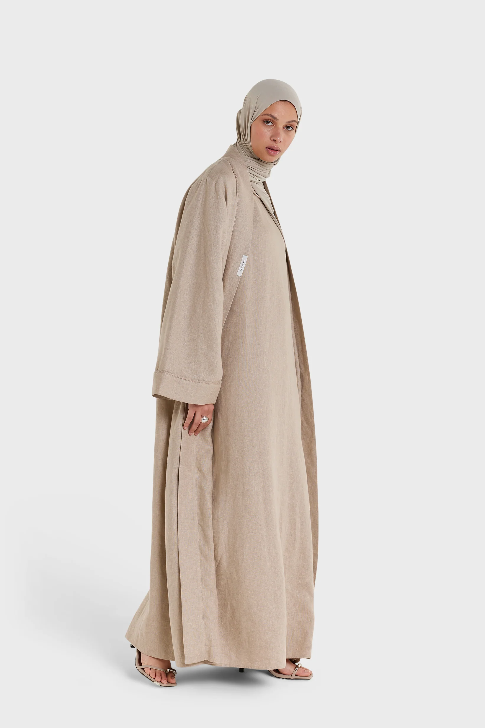 Plain Linen Abaya | Light Khaki - Image 2
