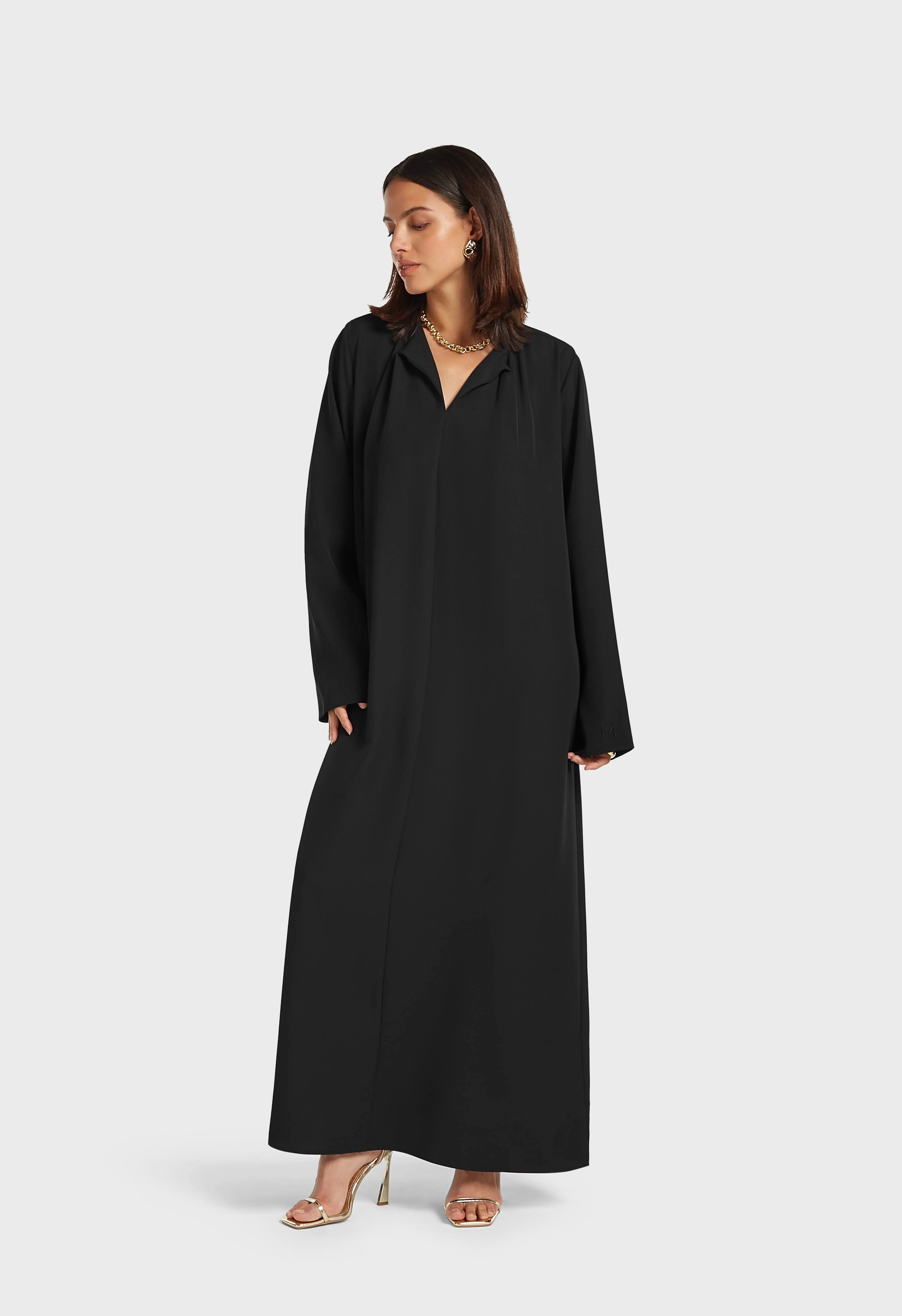 Pleated Neck Dress | Black - Image 2