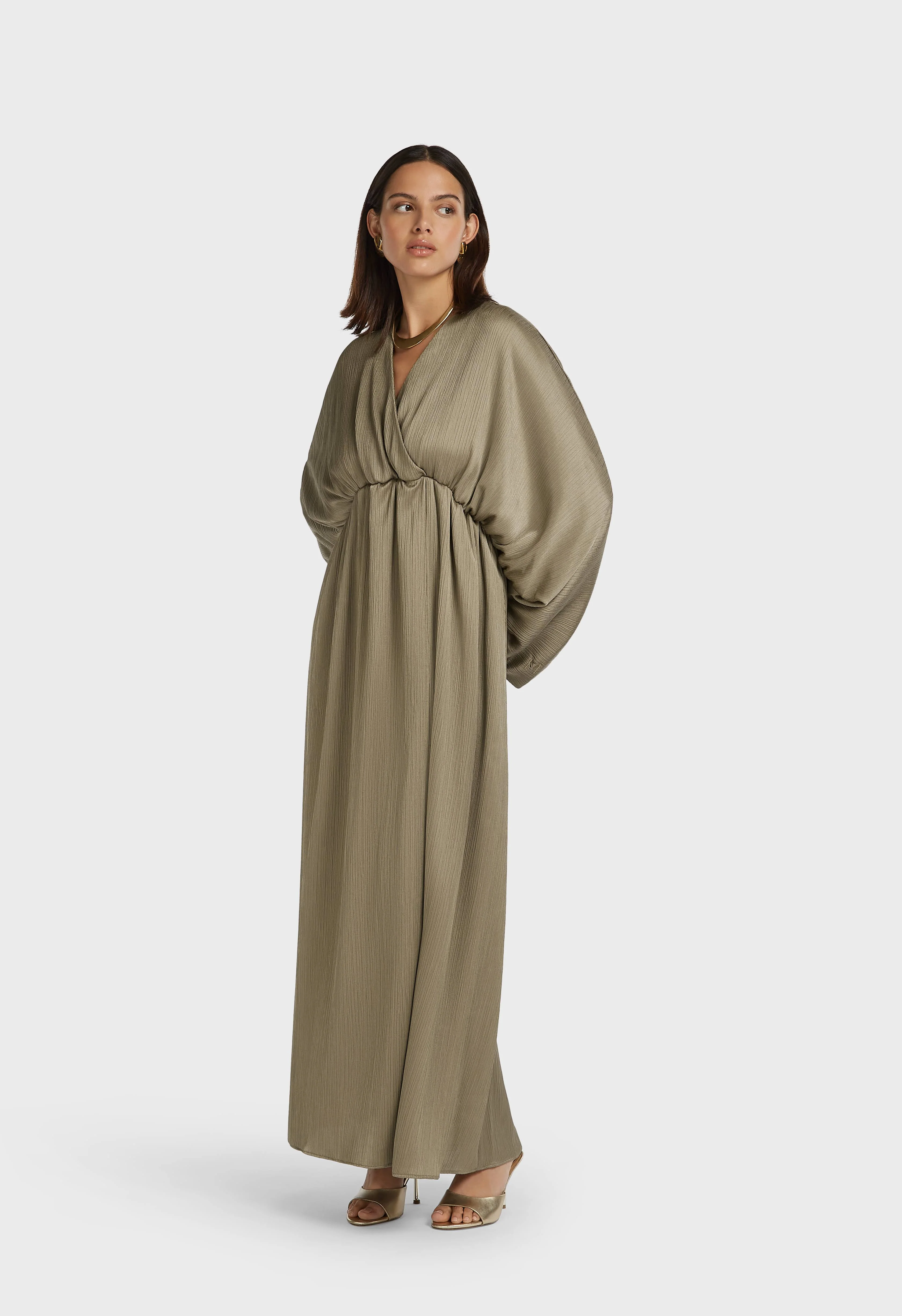 Plisse Gathered Dress | Desert Brown - Image 2