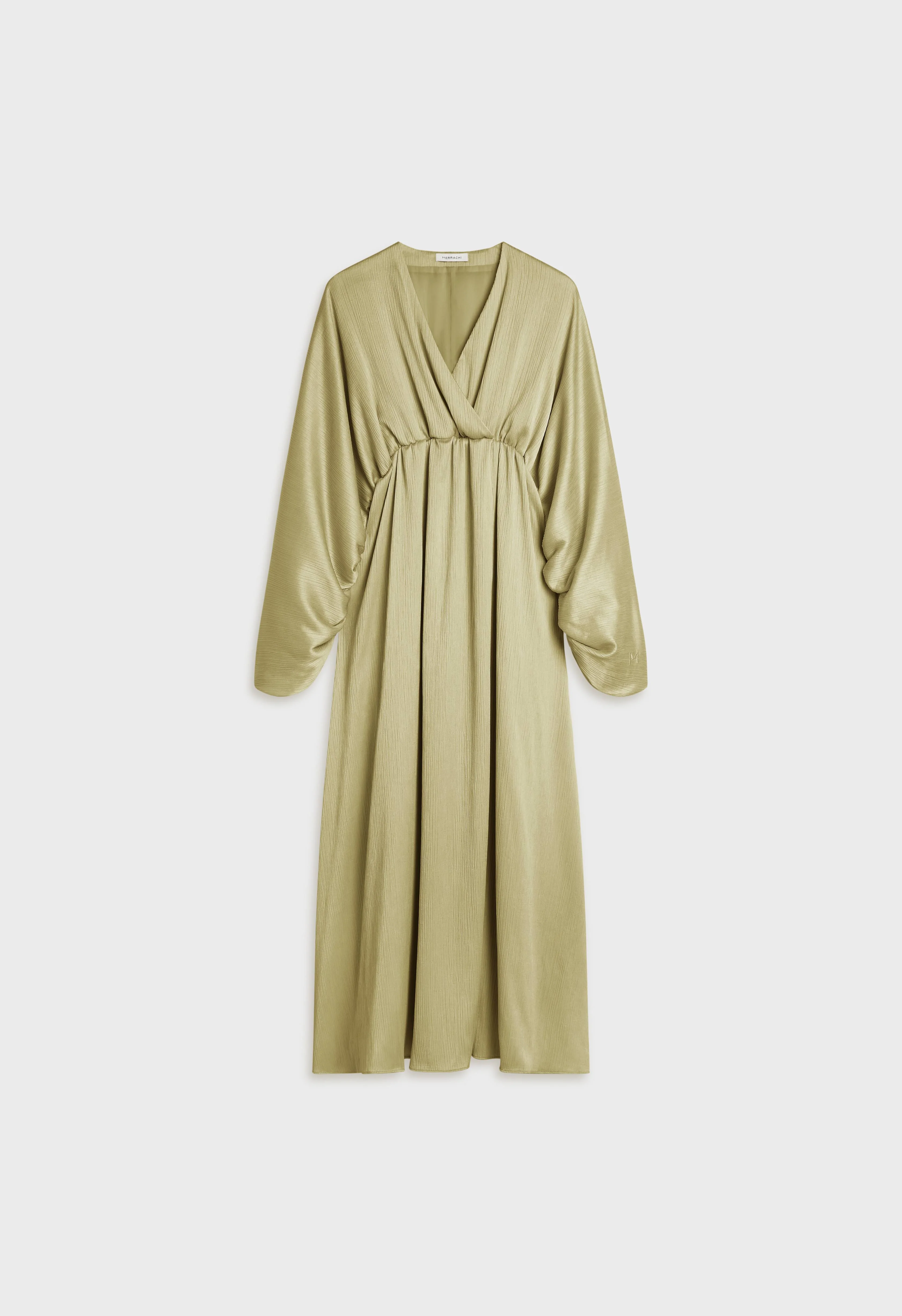 Plisse Gathered Dress | Grey Green - Image 3