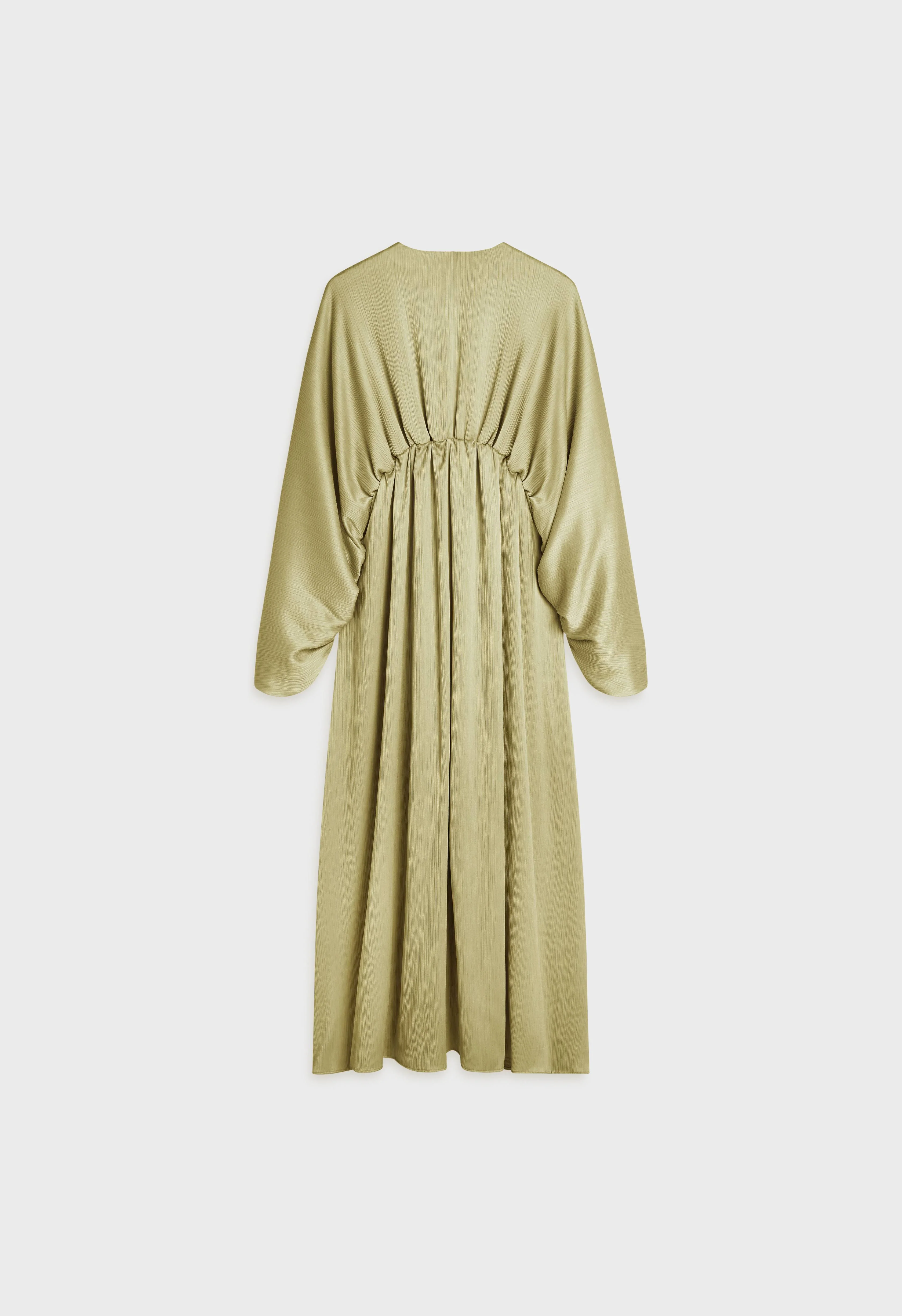 Plisse Gathered Dress | Grey Green - Image 4