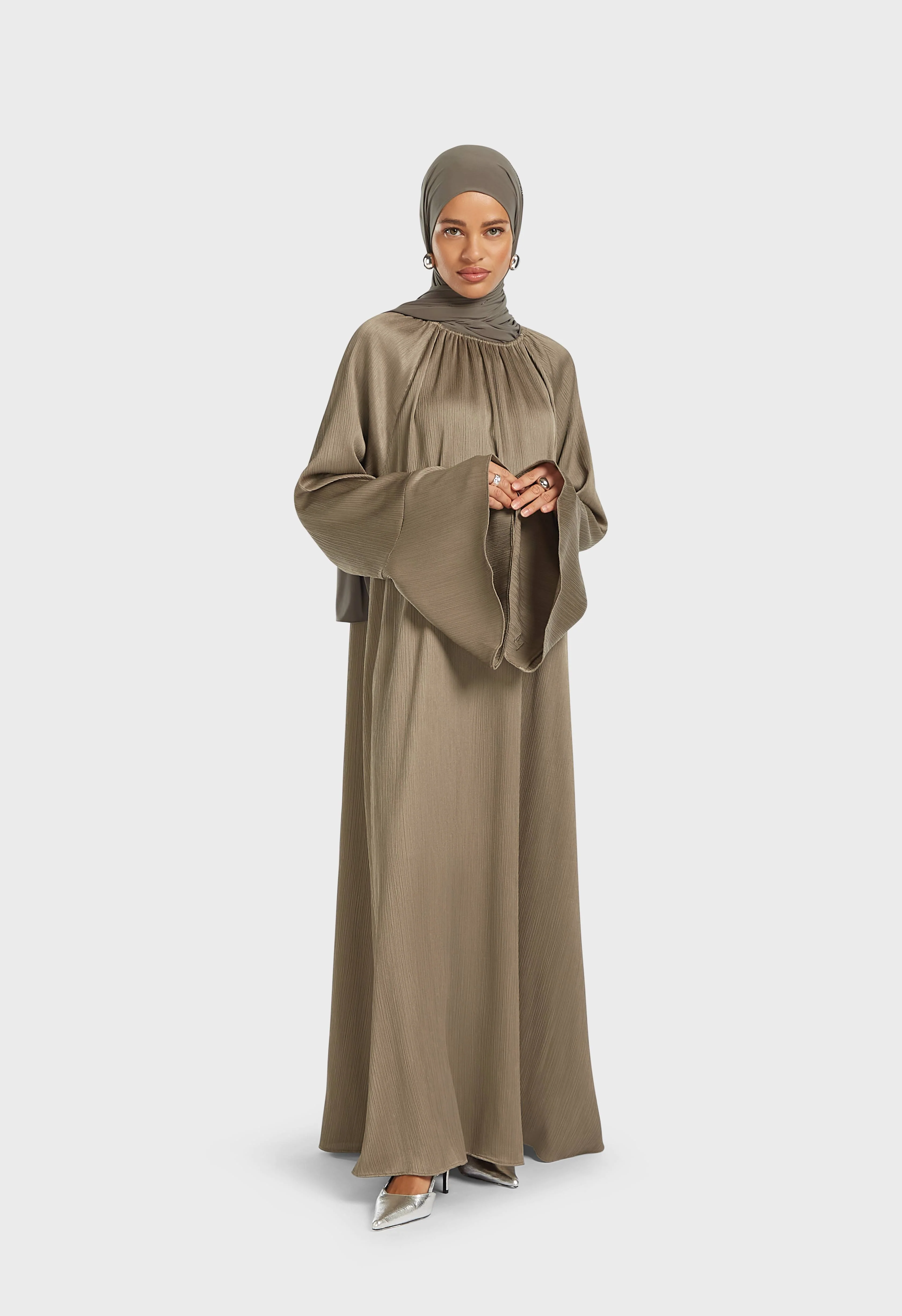 Plisse Sleeve Dress | Desert Brown - Image 2