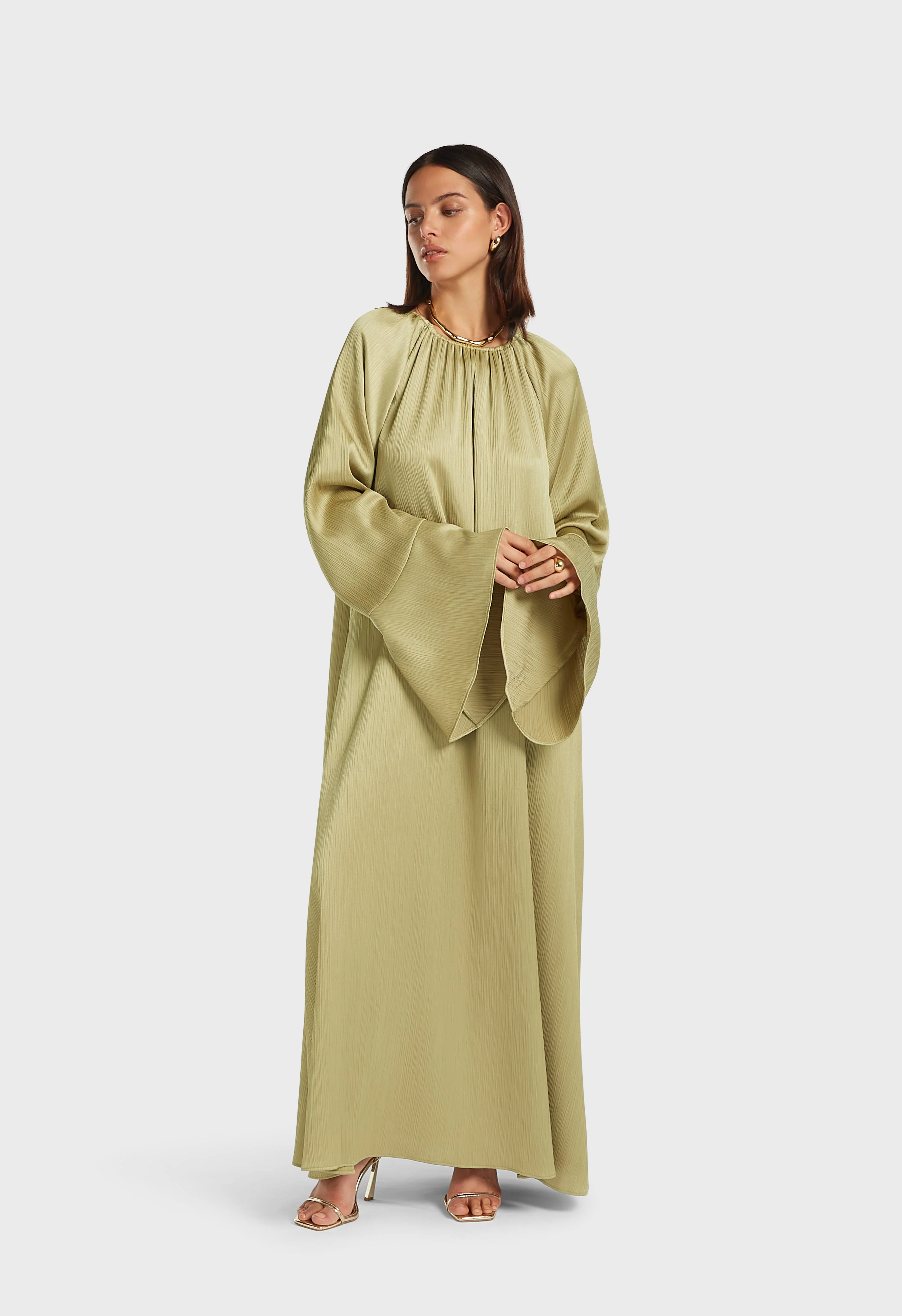 Plisse Sleeve Dress | Grey Green - Image 2