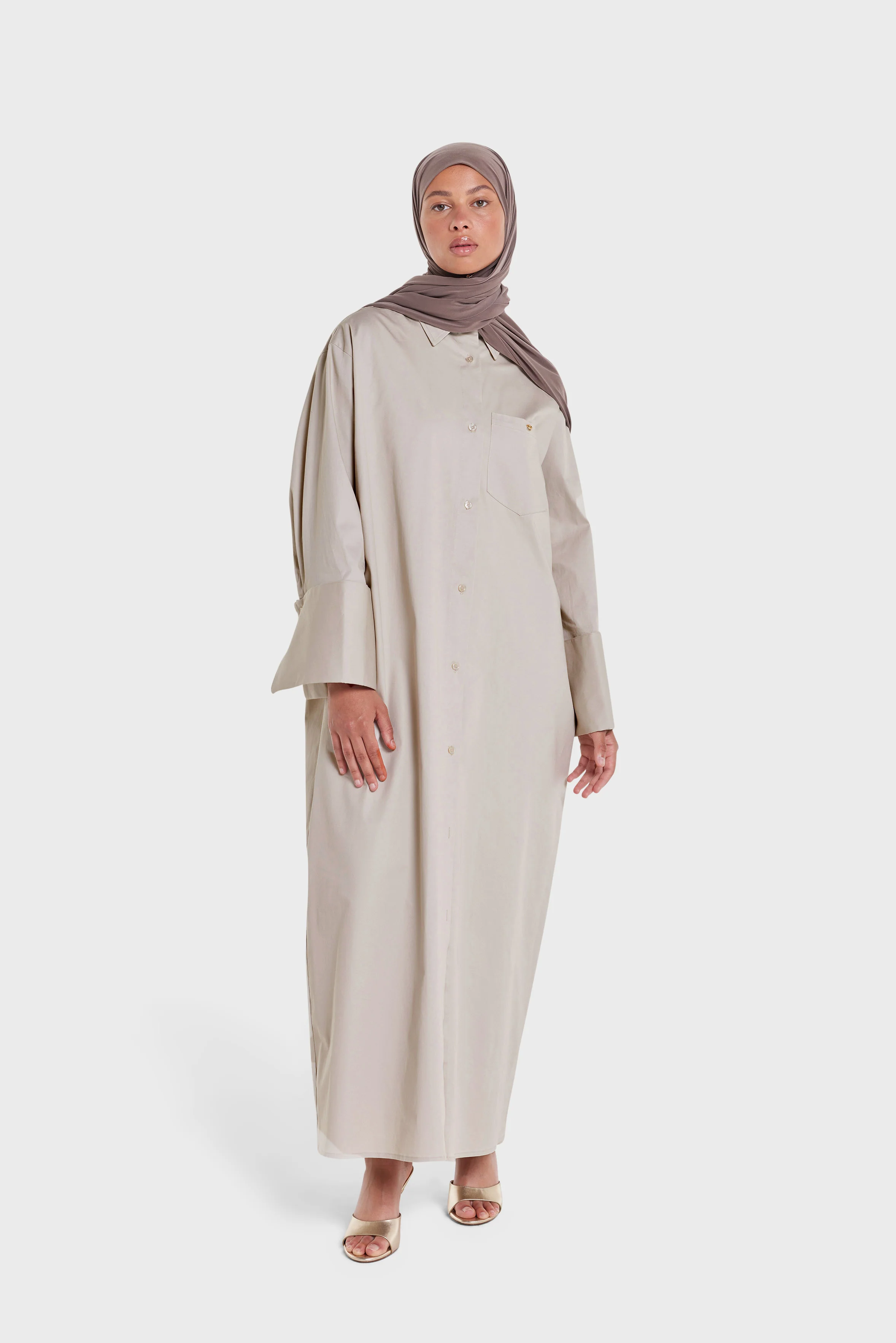 Poplin Long Shirt | Soft Taupe - Image 2
