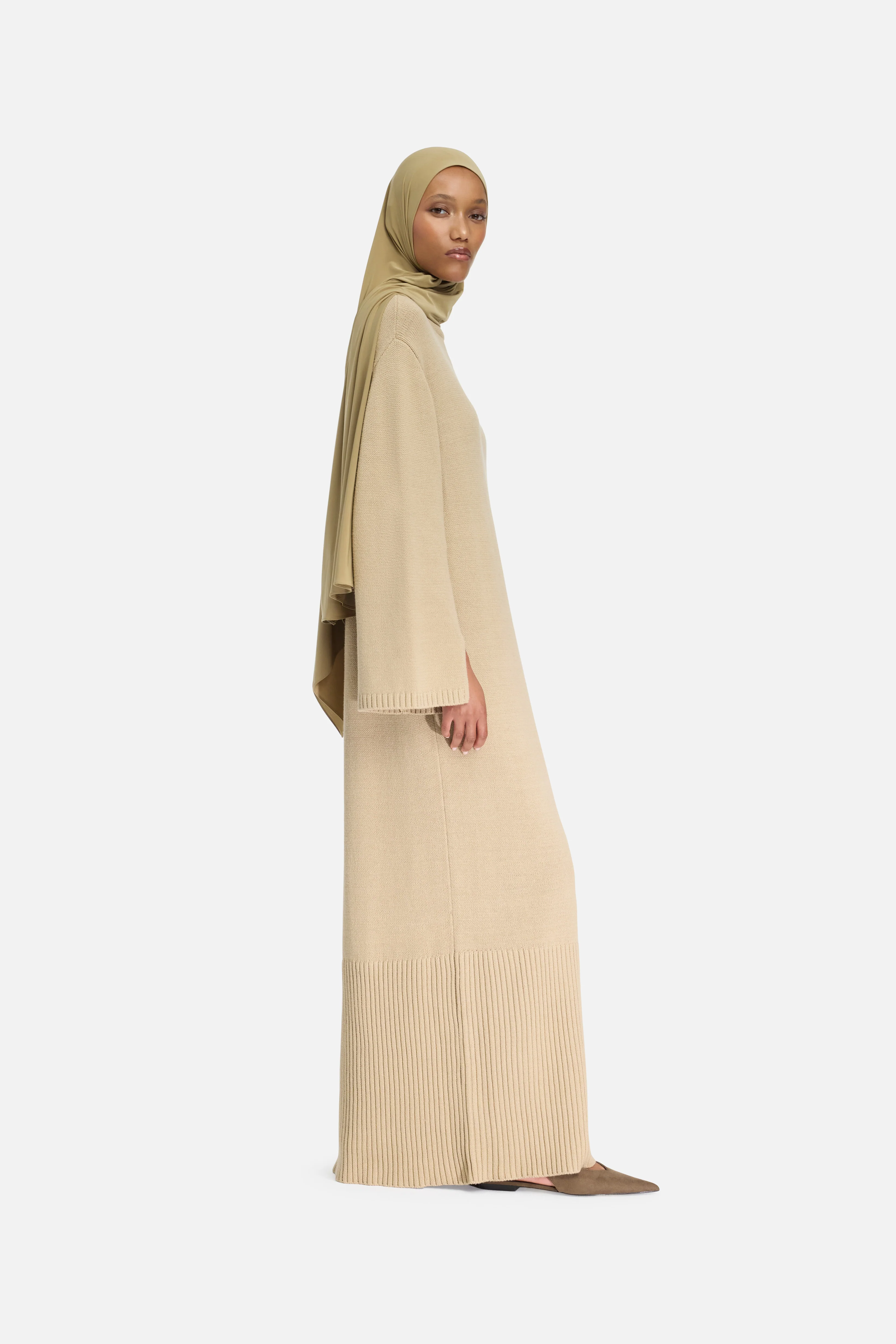 Ribbed Knit Dress | Khaki - Image 2
