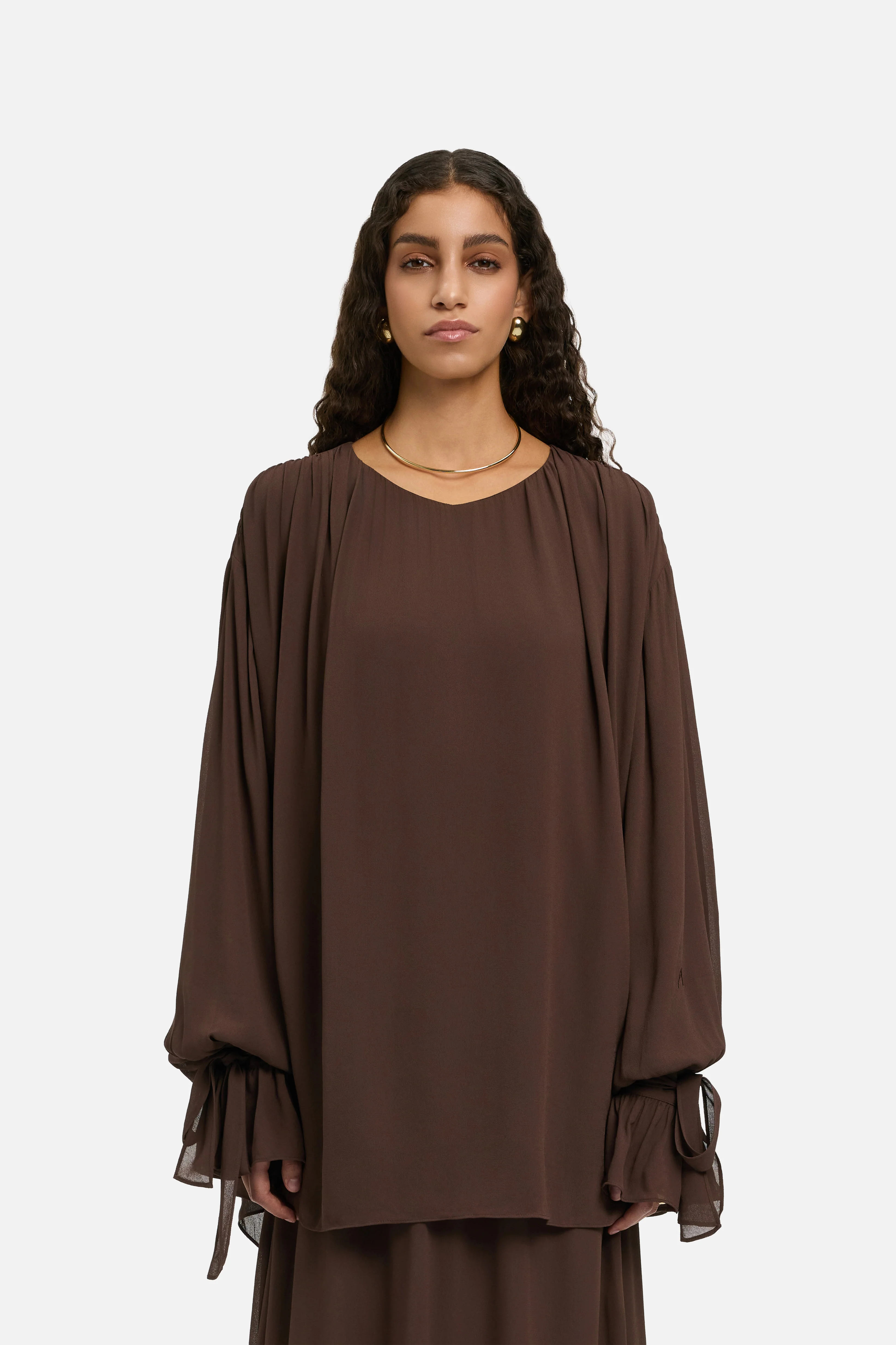 Romantic Ruffle Blouse | Burnt Mocha - Image 3
