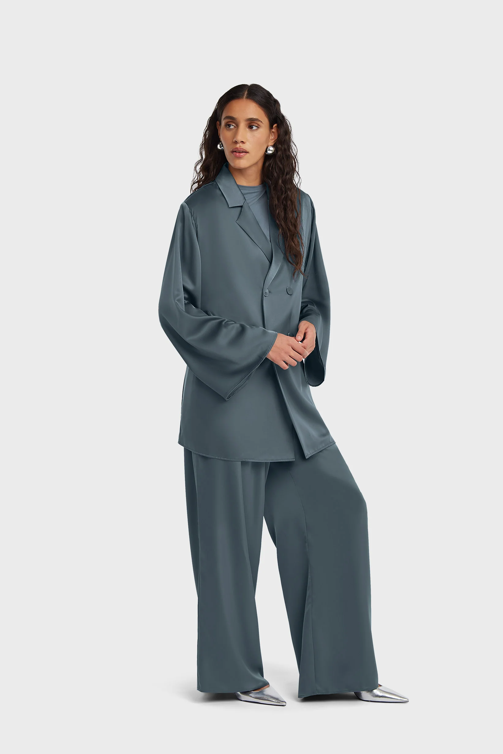 Satin Blazer | Dusty Indigo - Image 2