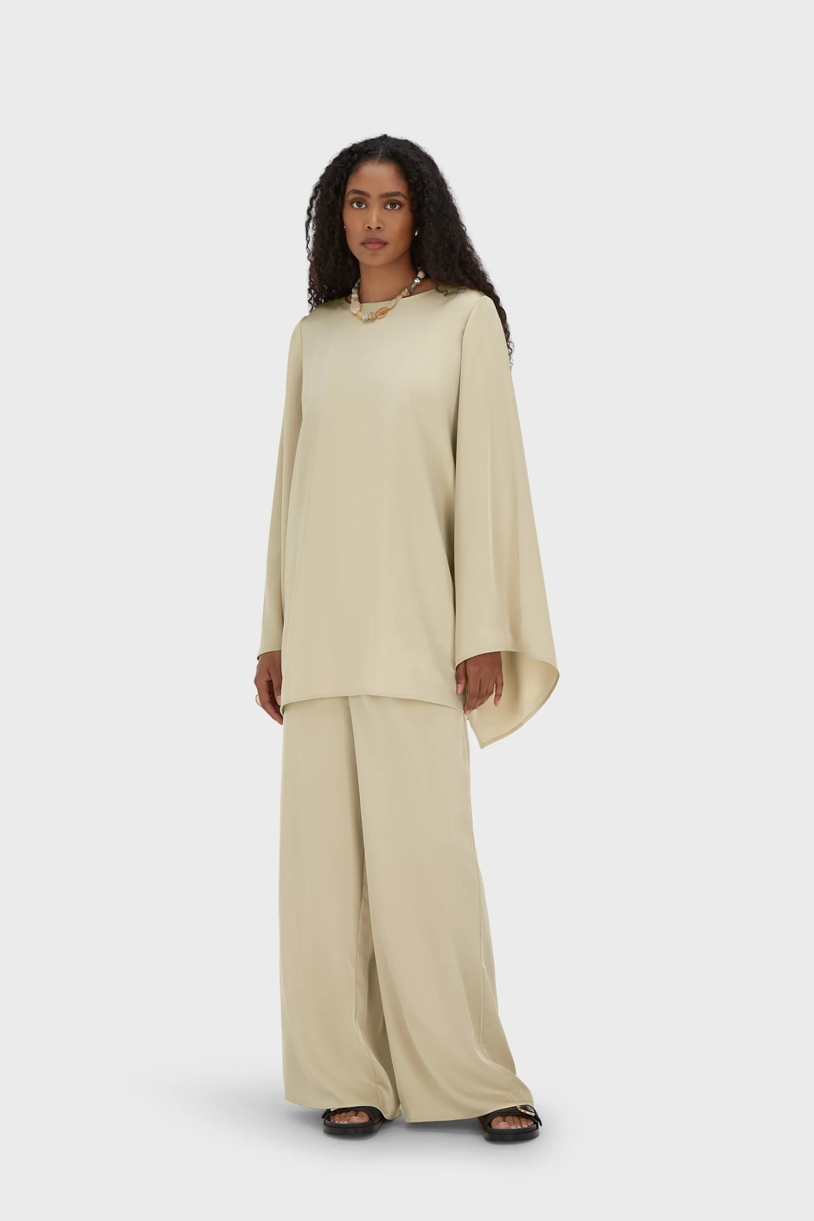 Satin Cape Top | Brown Rice