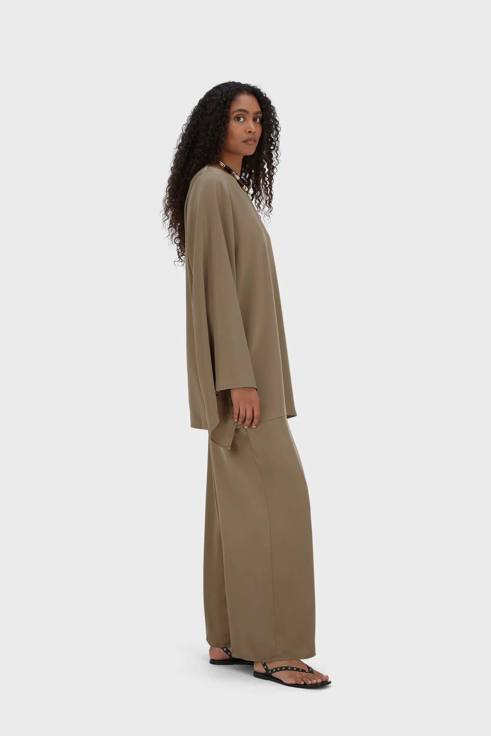 Satin Cape Top | Taupe - Image 2